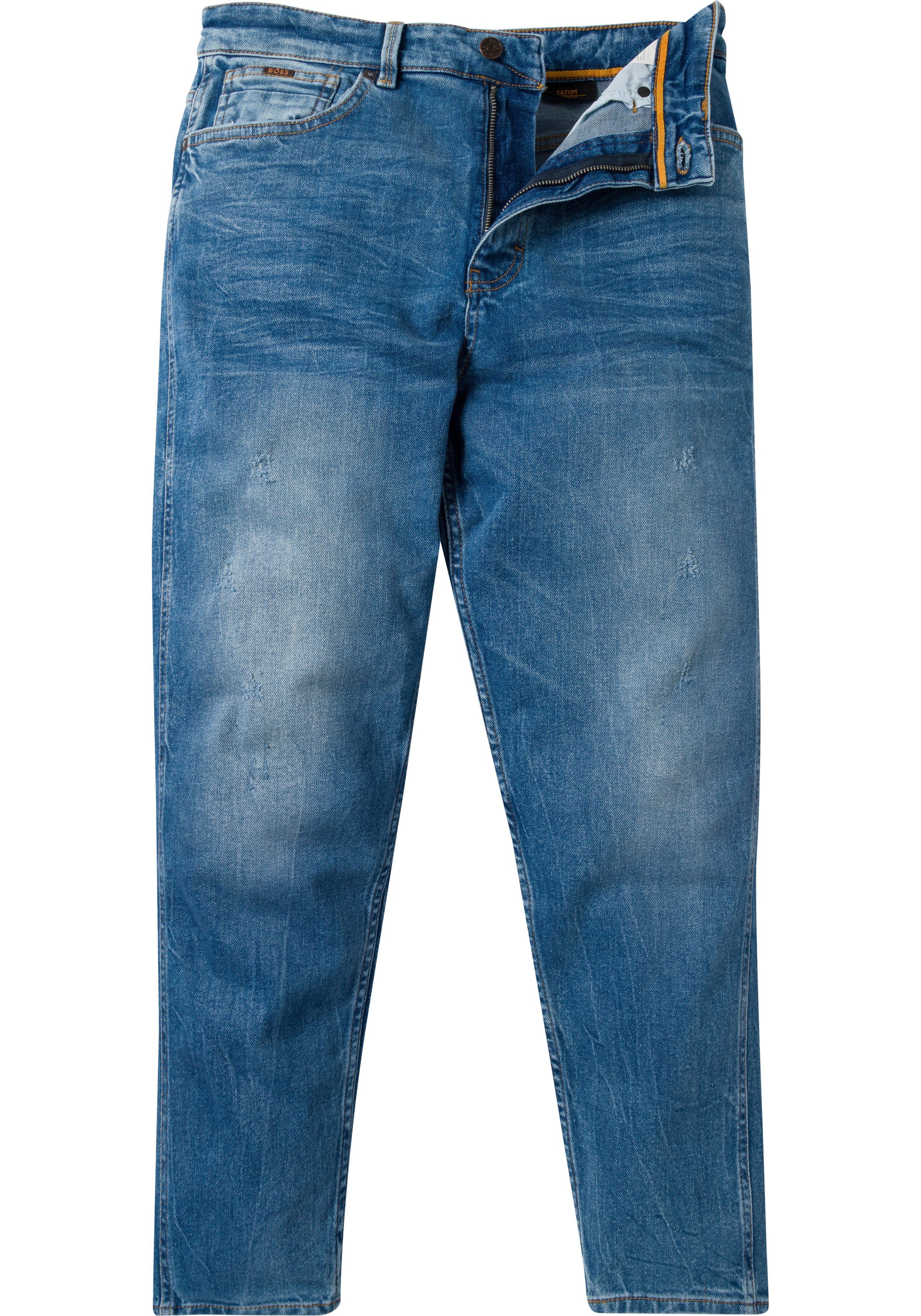 BOSS ORANGE Tapered-fit-Jeans mit BOSS Plakette am Münzfach dark blue denim