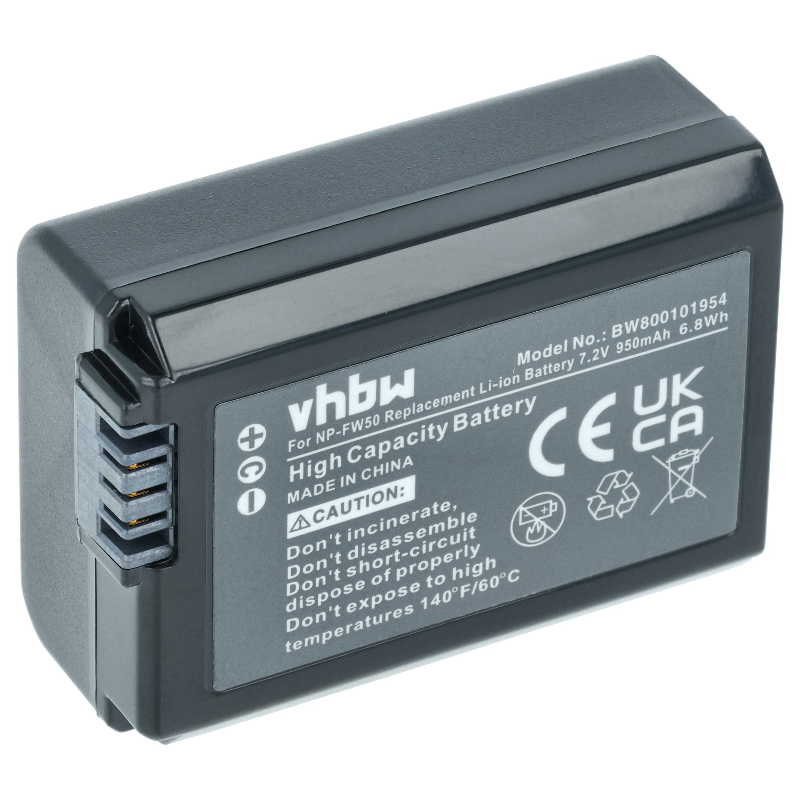 vhbw Akku passend für Sony Alpha 6, 6100, 6300, 6400, 5100, 55V, 7, 6000, Kamera-Akku Akku Li-Ion 950 mAh (7,2 V, 1 St), Leistungsfähiger Austausch-Akku für Digitalkamera, Spiegelreflexkamera