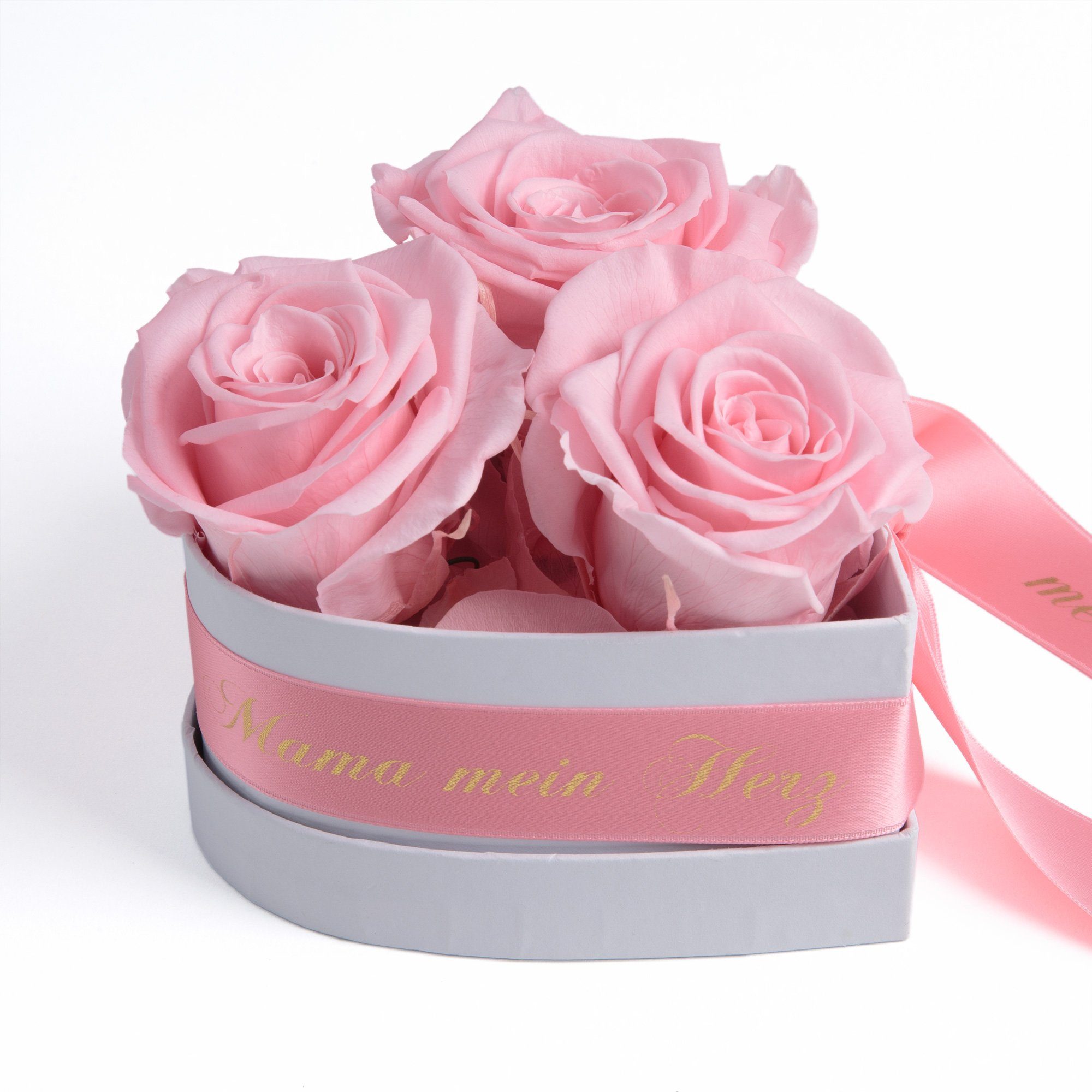 Kunstblume Mama Geschenk 3 3 Rosen mein Heidelberg, Höhe 10 rosa haltbar Du Rosenbox cm, Herz Blumen SCHULZ Infinity bist Geschenkbox Jahre ROSEMARIE echte Rose