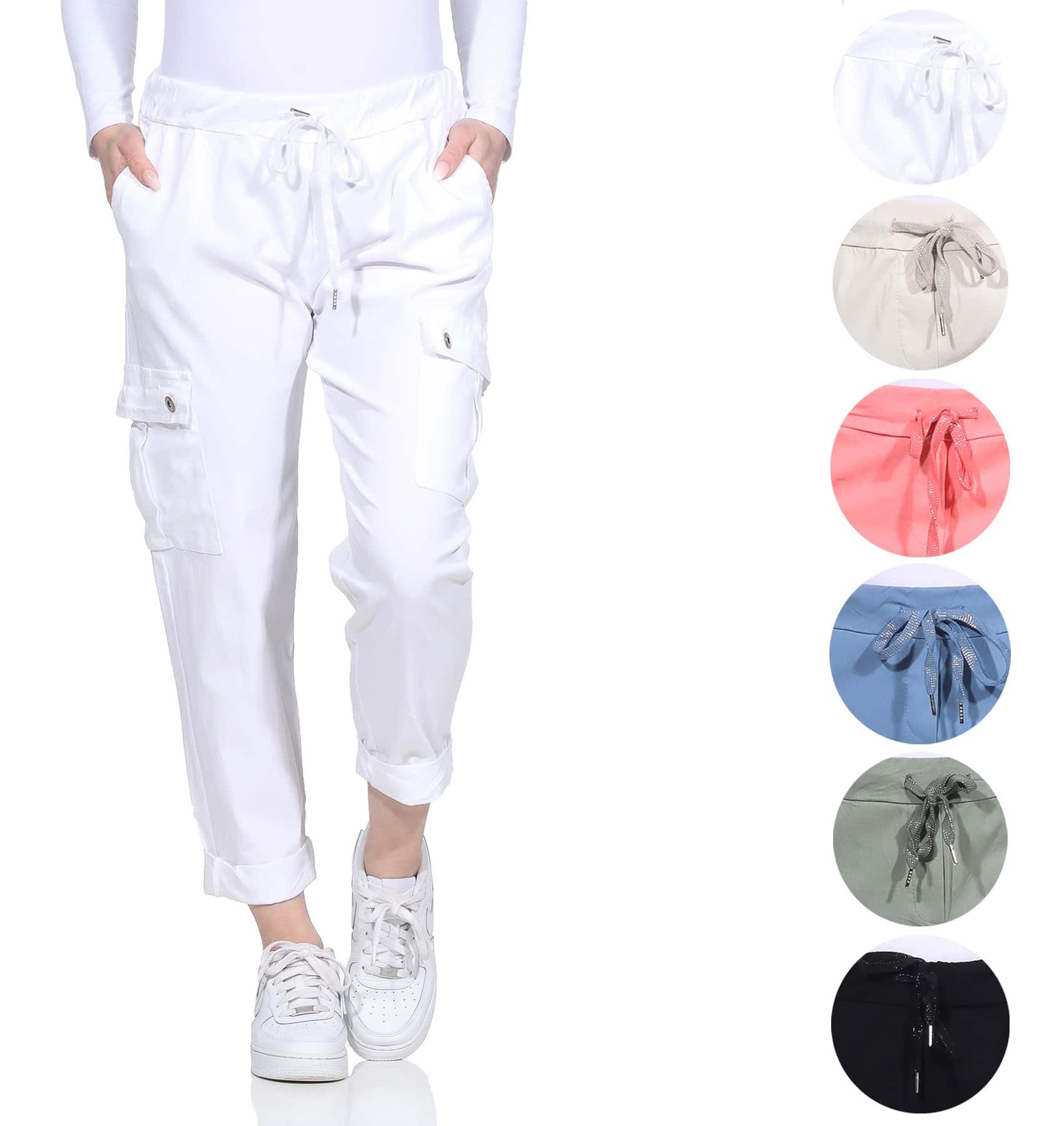 OriginalYou Cargohose Damen Freizeithose Schlupfhose moderne Stoffhose elastischer Bund, Knitterlook