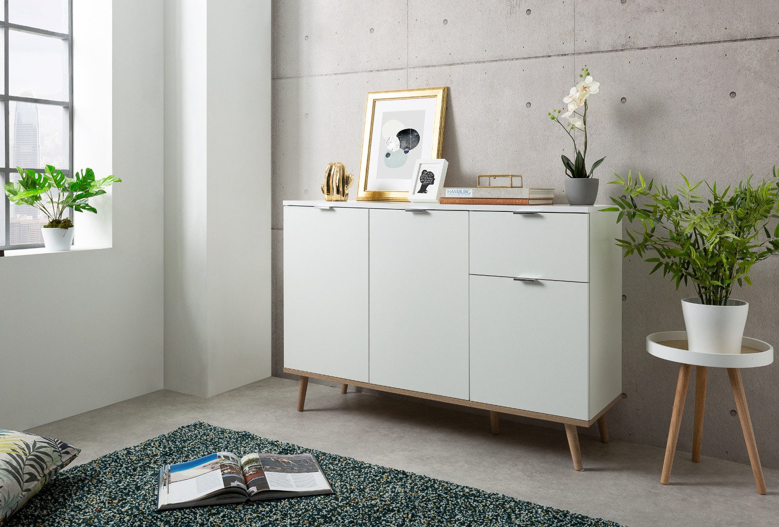 Furn.Design Kommode Lundby (Sideboard in weiß und Eiche Sonoma, Breite 120 cm), skandinavisches Design