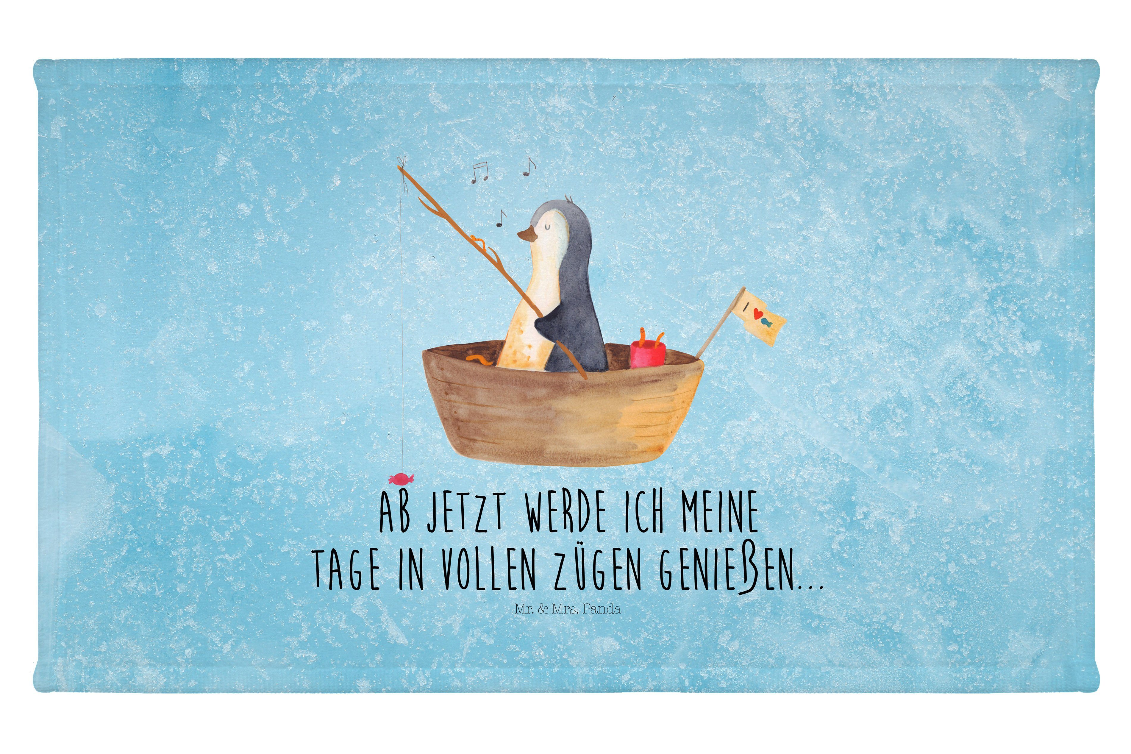 Mr. & Mrs. Panda Handtuch Angelboot (1-St) optimistisch, - Eisblau Pinguin - Kinder Handtuch, Geschenk