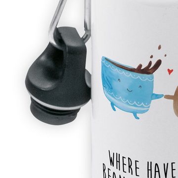Mr. & Mrs. Panda Trinkflasche Kaffee Bohne - Weiß - Geschenk, lustige Sprüche, Kaffeebohne, Kinderg, Mundstück mit Deckel