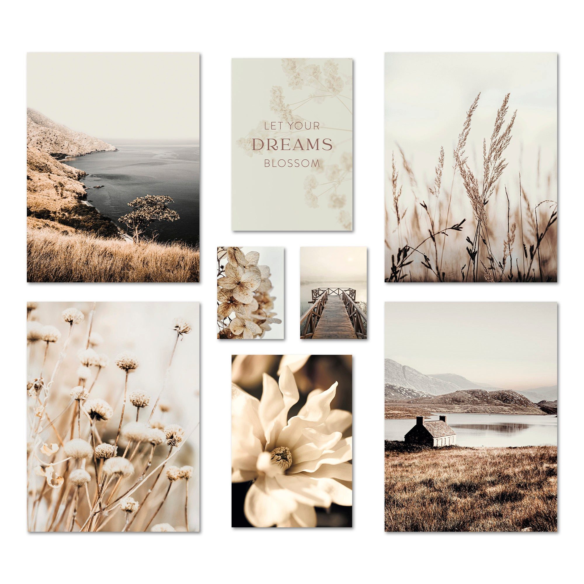 ARTFAVES Bilder-Collage Poster Set Beige Vintage Nature I mehrteilige Bilderwand I Wandbilder, (Wandbilder modern, 8 St)