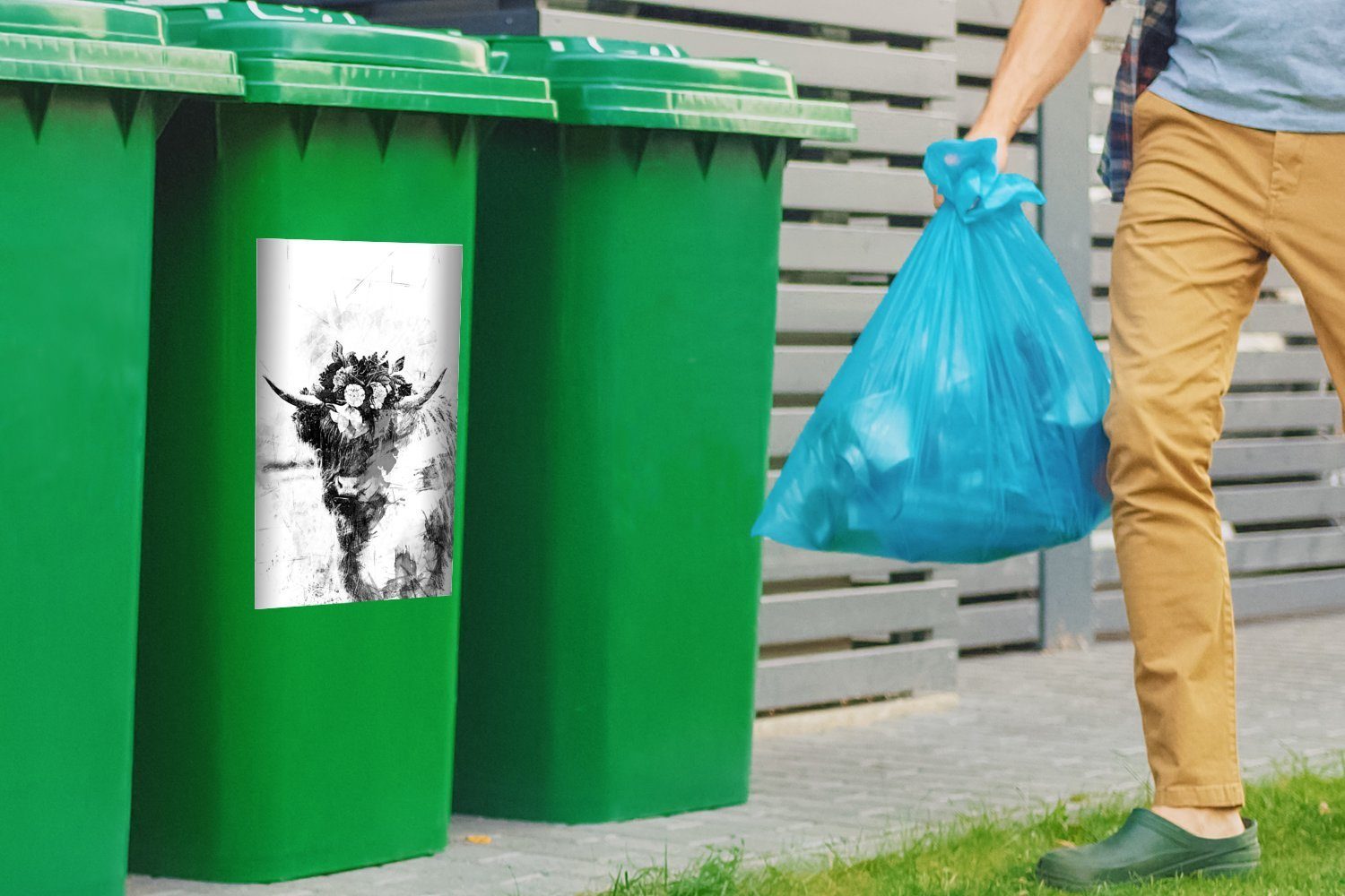 MuchoWow Wandsticker Ausdrucksstarke Darstellung eines - Abfalbehälter (1 Highlanders Sticker, schottischen St), Container, Mülleimer-aufkleber, Mülltonne