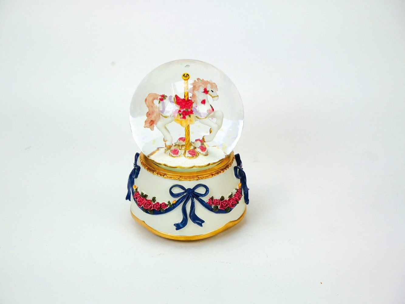 Musicboxworld Spieluhr Kleine 80 mm Glitzerkugel mit einem Karussellpferd