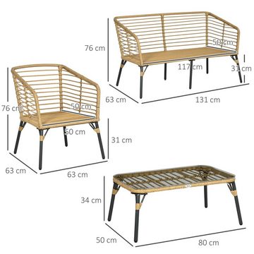 Outsunny Sitzgruppe Boho-Stil, wetterbeständig, (Set, 4-tlg., Gartenmöbel-Set), Tisch mit 3 Stühlen