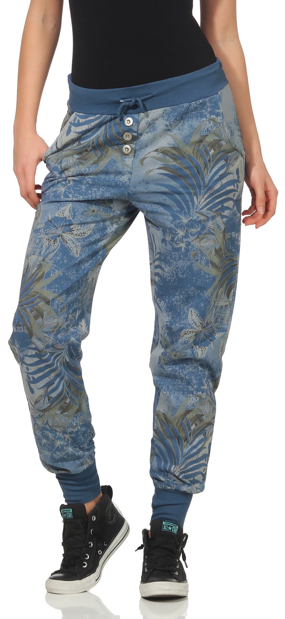 malito more than fashion Jogginghose 83728 Sweatpants mit Jungelprint jeansblau