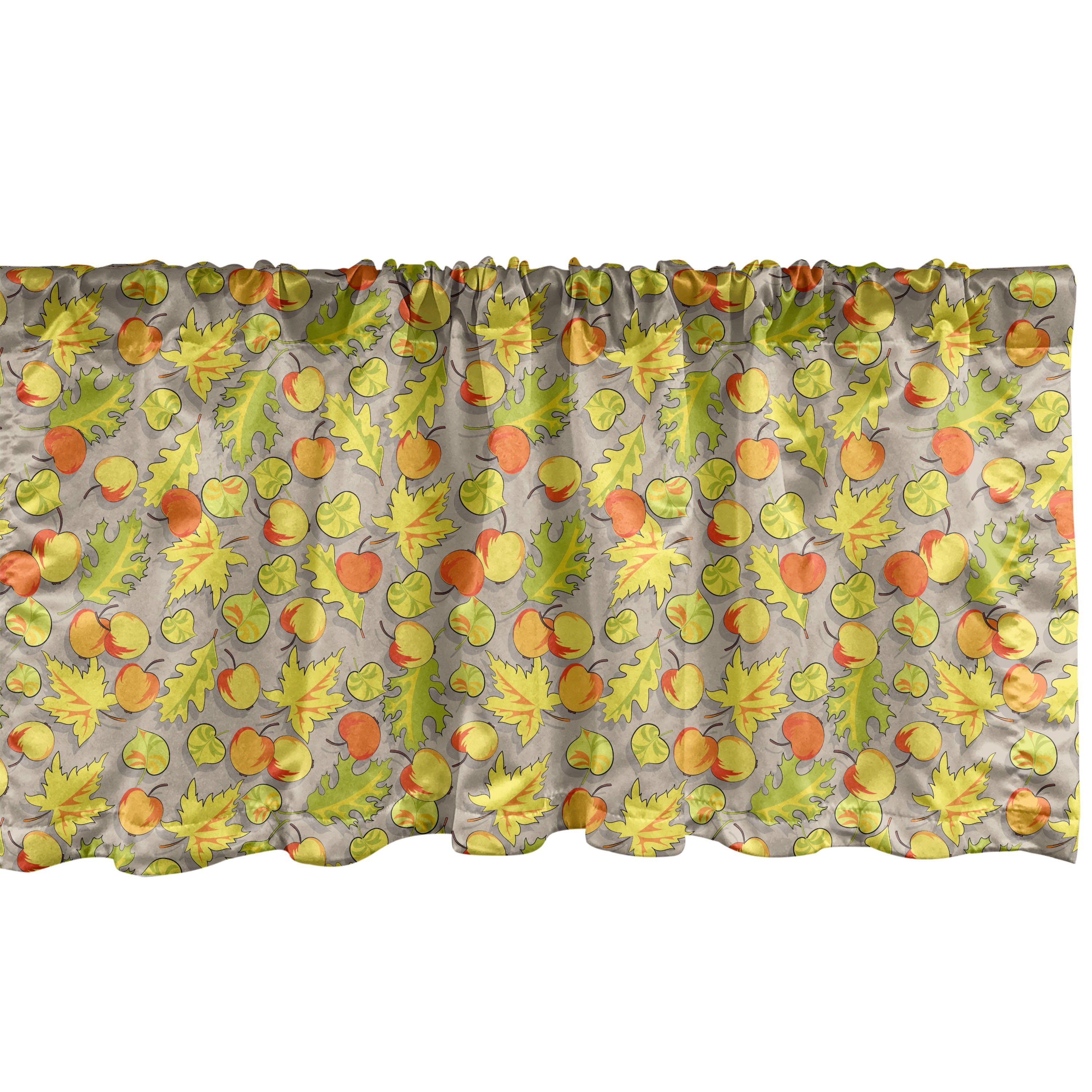 Scheibengardine Vorhang Volant für Küche Schlafzimmer Dekor mit Stangentasche, Abakuhaus, Microfaser, Natürlich Äpfel entlang Herbst Blätter