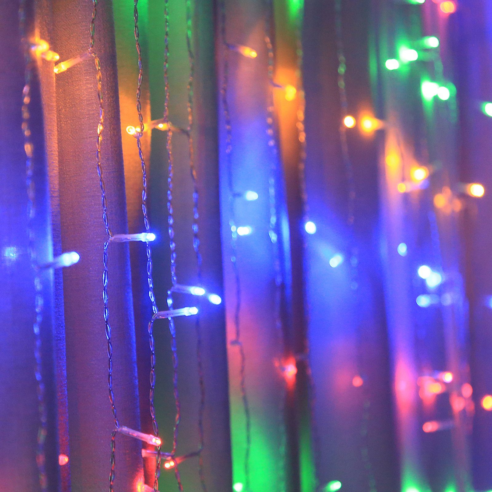 Wand für Deko Rosnek Weihnachten Multicolor Fenster LED-Lichtervorhang wasserdicht, 2x2M, USB, Schlafzimmer