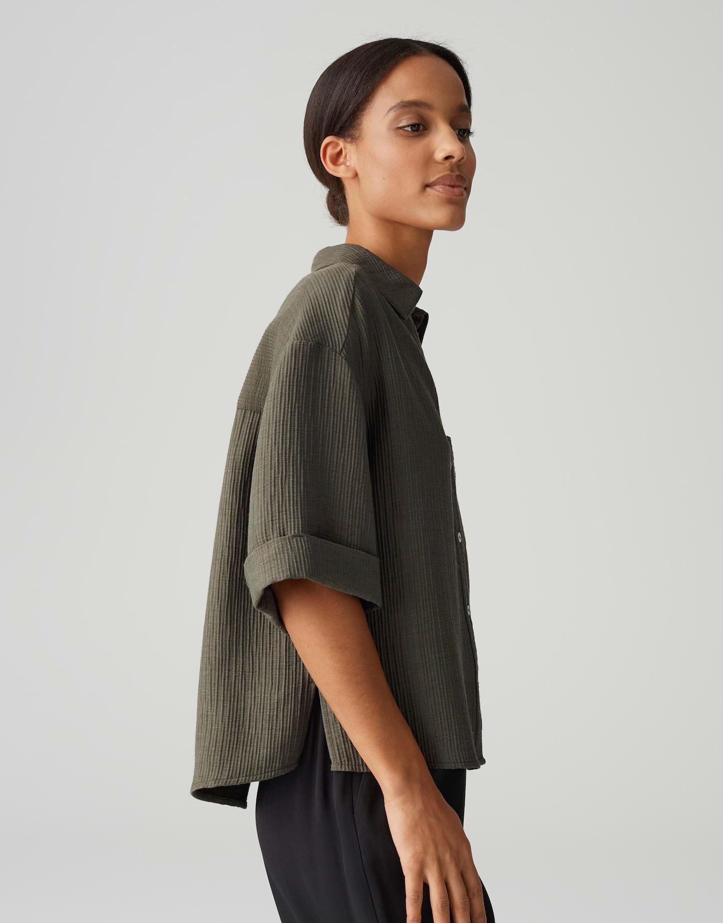 OPUS Kurzarmbluse FIORA Loose im Crinkle-Look