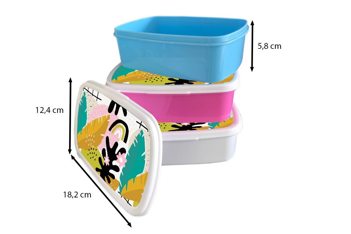 rosa Brotdose Snackbox, - Lunchbox Mädchen, (2-tlg), Brotbox Muster, Kinder, Kunststoff, MuchoWow Kunststoff Erwachsene, für Dschungel - Pflanzen