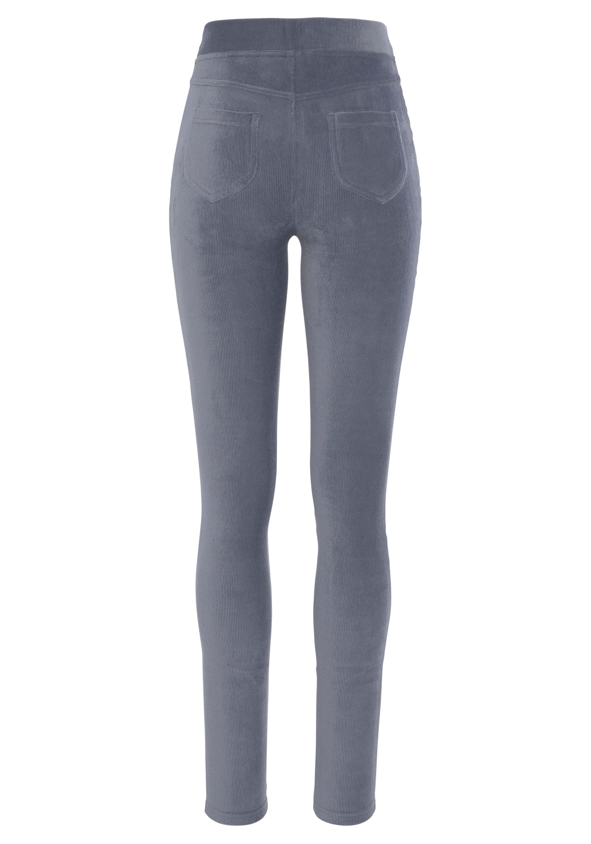 in LASCANA Loungewear Material Leggings aus Cord-Optik, weichem graublau