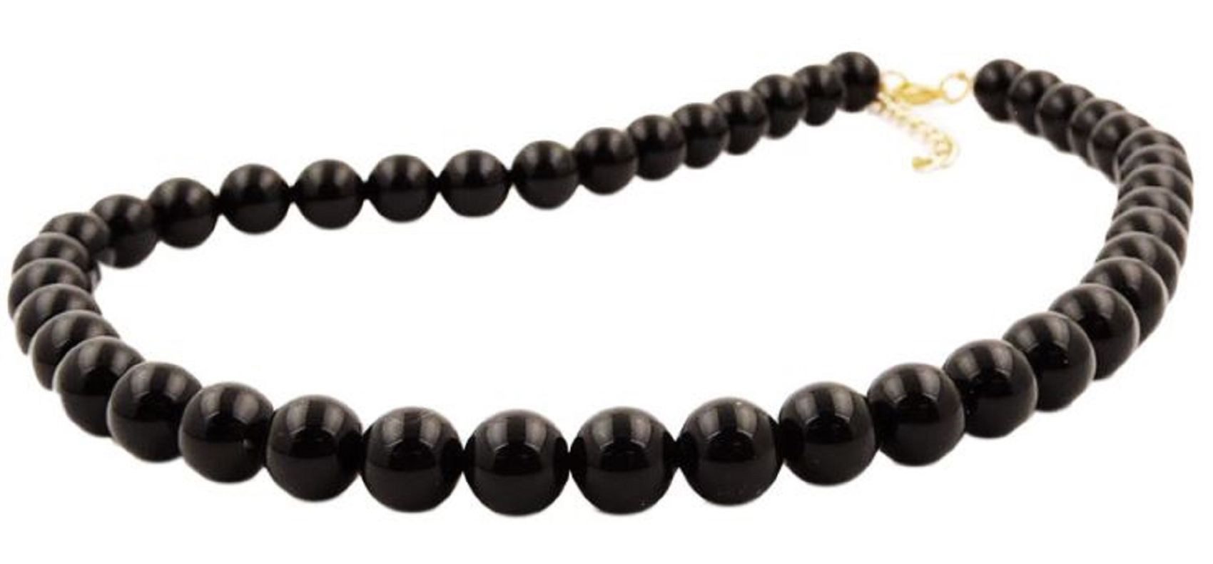 unbespielt Collier Kette mit schwarzen Kunststoffperlen glänzend 45 cm, Modeschmuck für Damen
