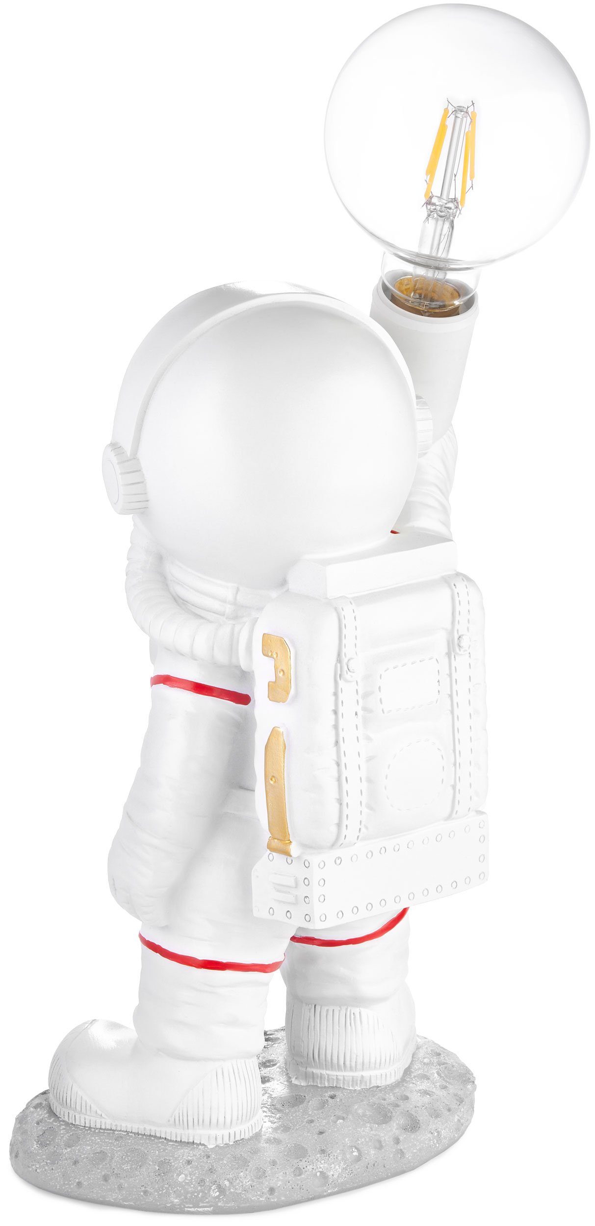 BRUBAKER Nachttischlampe Astronauten Tischlampe - 40 cm Weltraum Nachttischlampe, mit E27 Fassung und USB-C Stecker, ohne Leuchtmittel, Handbemalte Raumfahrt De – Bild 4 von 5