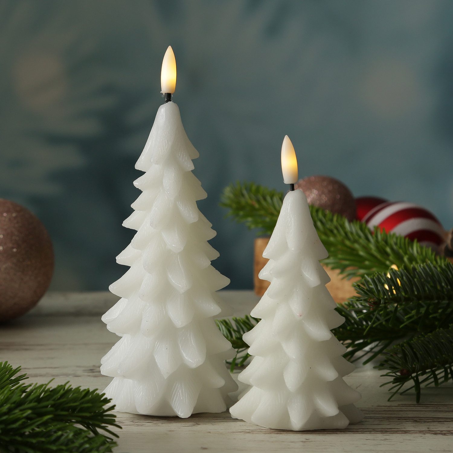 MARELIDA LED-Kerze Tannenbaum Weihnachtsbaum Baumform Echtwachs H: 16cm Timer weiß, LED Classic, warmweiß (2100K bis 3000K)