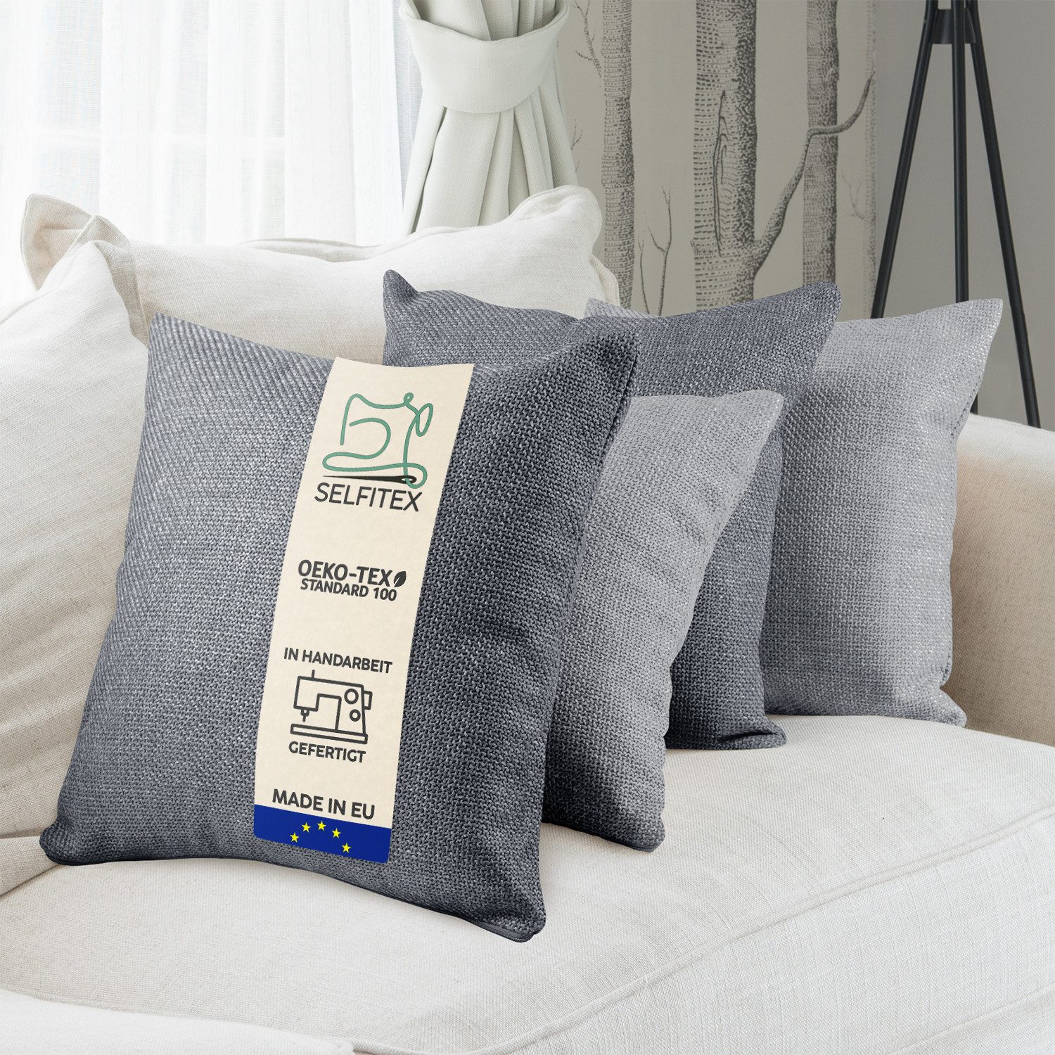 Selfitex Dekokissen 4er Set 40x40cm inkl. Füllkissen, edler Struktur Polsterstoff, für Sofa, Couch, Bett oder als Polster jeglicher Art