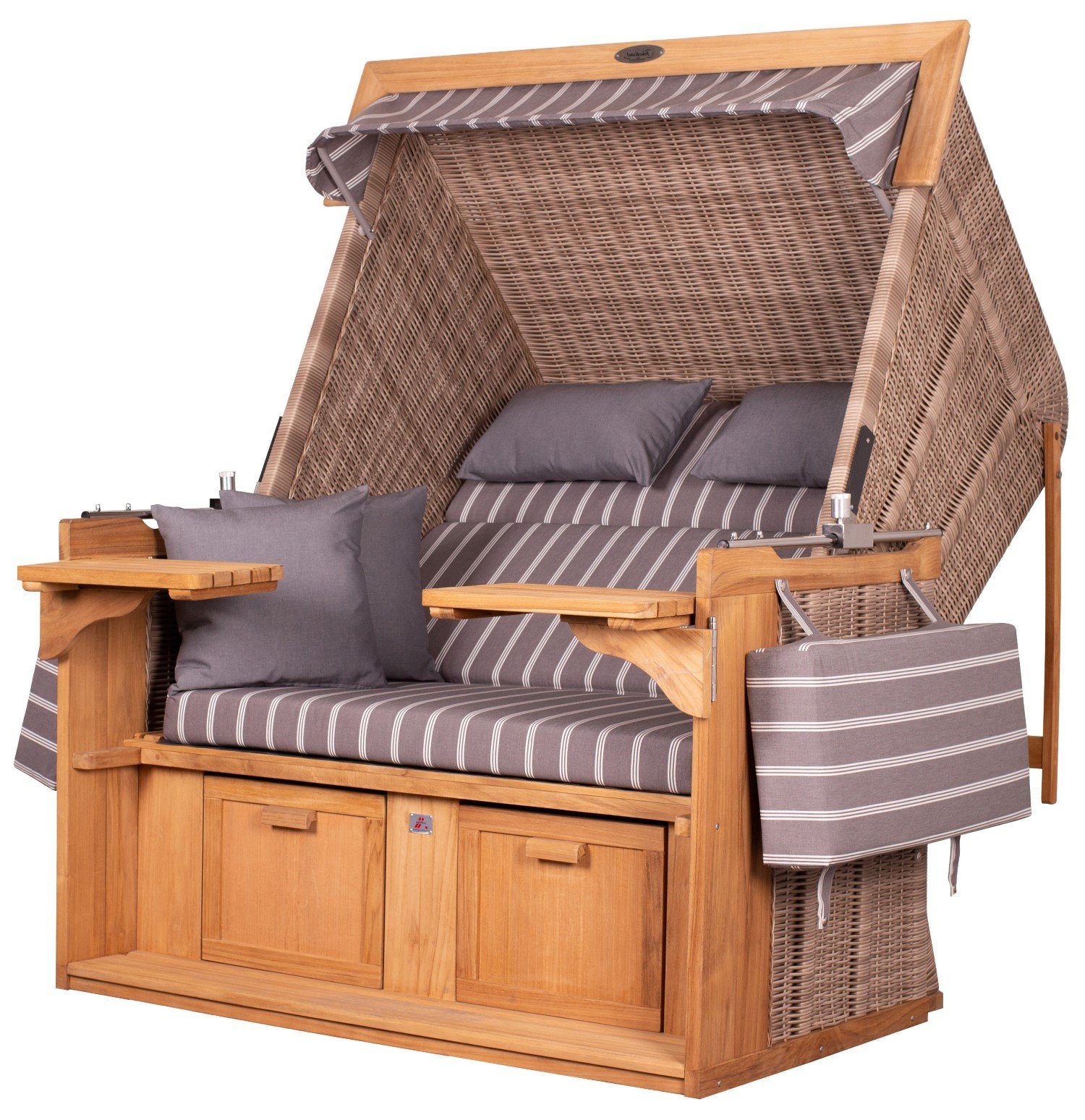 deVries PURE® Strandkorb Friesland Sylt XL - PE white kubu - Dessin 235, BxTxH: 135x90x165 cm, Volllieger, Nordsee-Strandkorb, Teakholz - PE-Markengeflecht - bequeme Polster - Schutzhaube