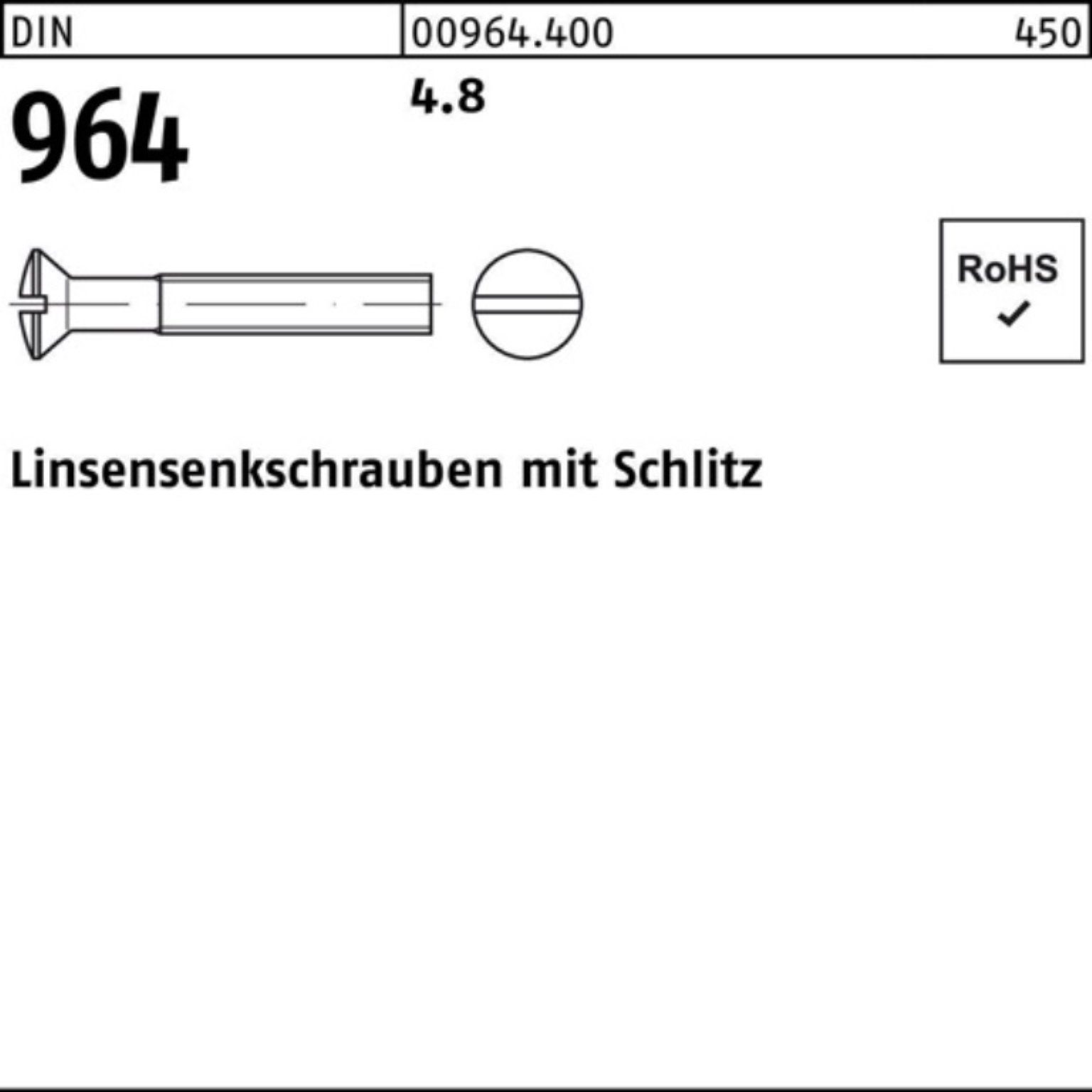 Schlitz DIN M4x Reyher Stück 4.8 D 2000 8 964 2000er Linsensenkschraube Pack Linsenschraube