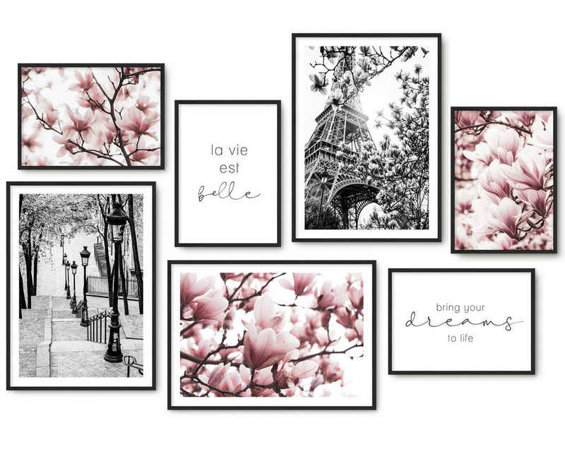 Hyggelig Home Poster »Premium Poster Set - 7 Bilder Wandbilder Wohnzimmer Deko Collage«, Natur (Set, 7 St), Knickfreie Lieferung Qualitätsdruck Dickes Papier