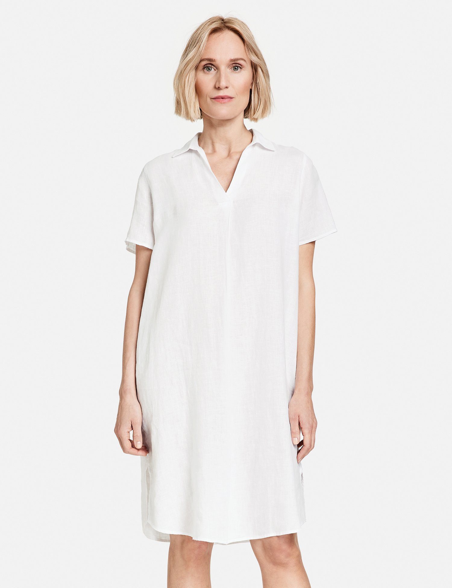 GERRY WEBER Midikleid Blusenkleid aus Leinen weiß/weiß