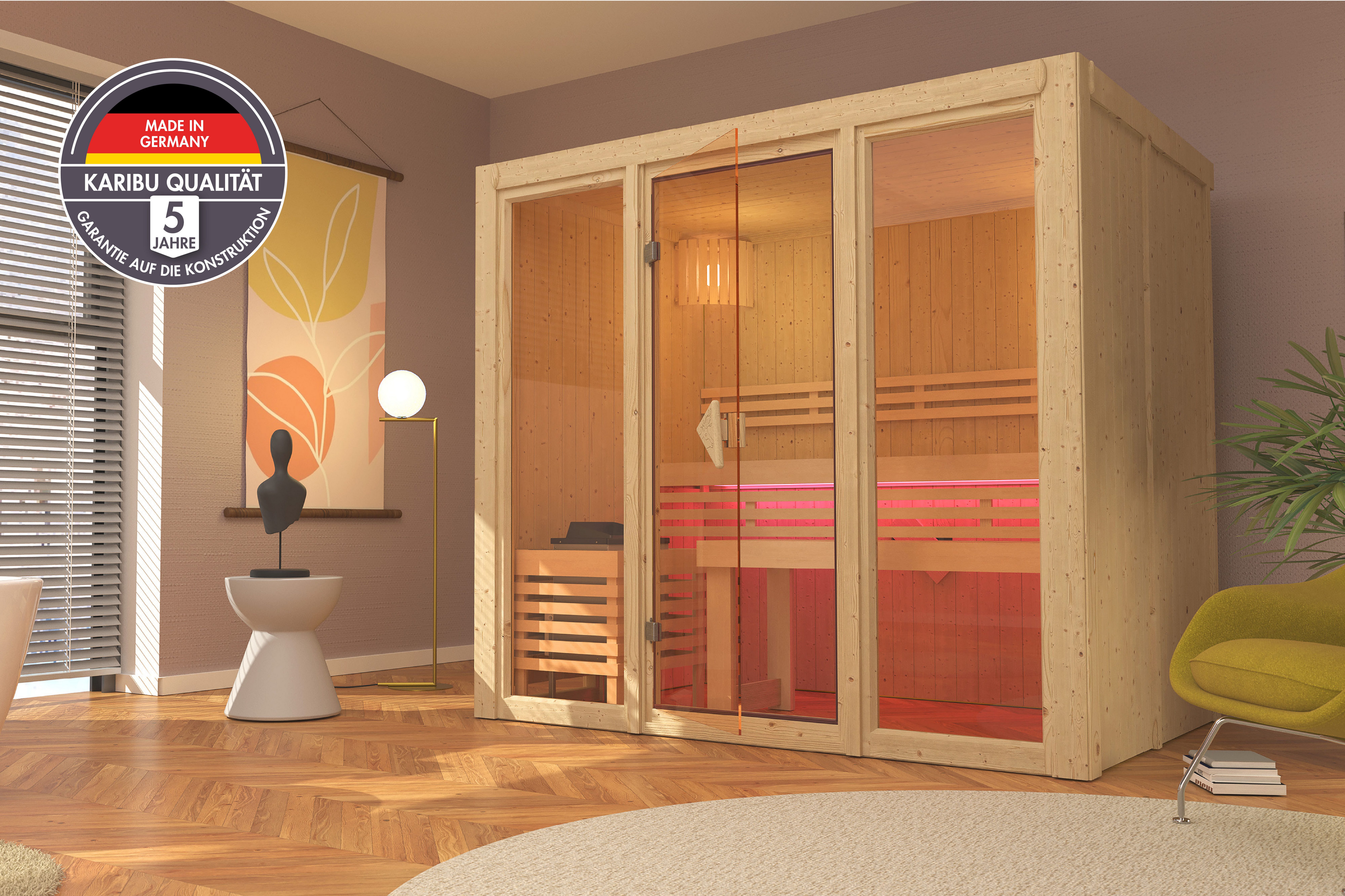 Karibu Sauna Alani 3, BxTxH: 216 x 157 x 198 cm, 68 mm, verschiedene Varianten