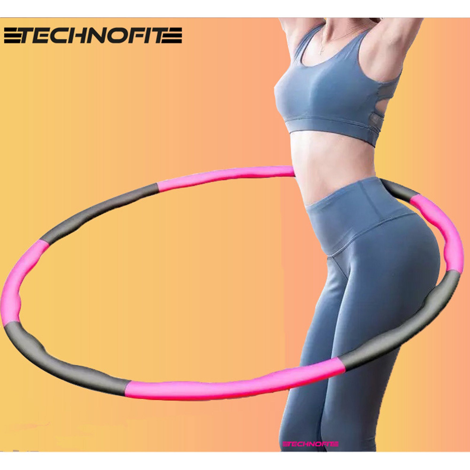 Technofit Hula-Hoop-Reifen Hula Hoop pink Erwachsene Abnehmen, Hula Zusammenstecken zum Reifen Anfänger, Fitnessgerät Hoop