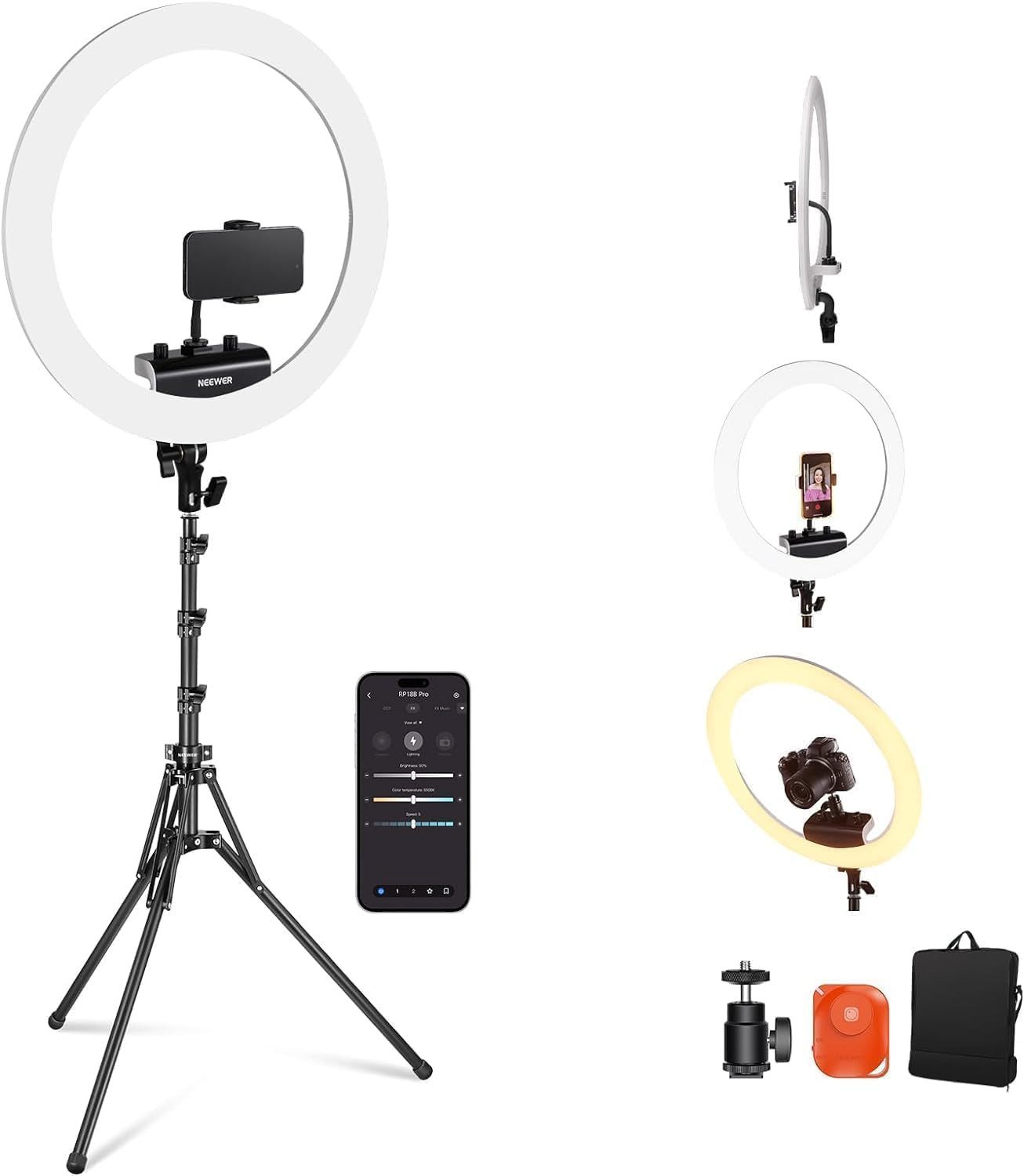 Neewer Ringlicht RP18B 45W Ringlicht mit App. 18", TLCI98, für Studio-Streaming, Energie Efizienz Label (A bis G):F