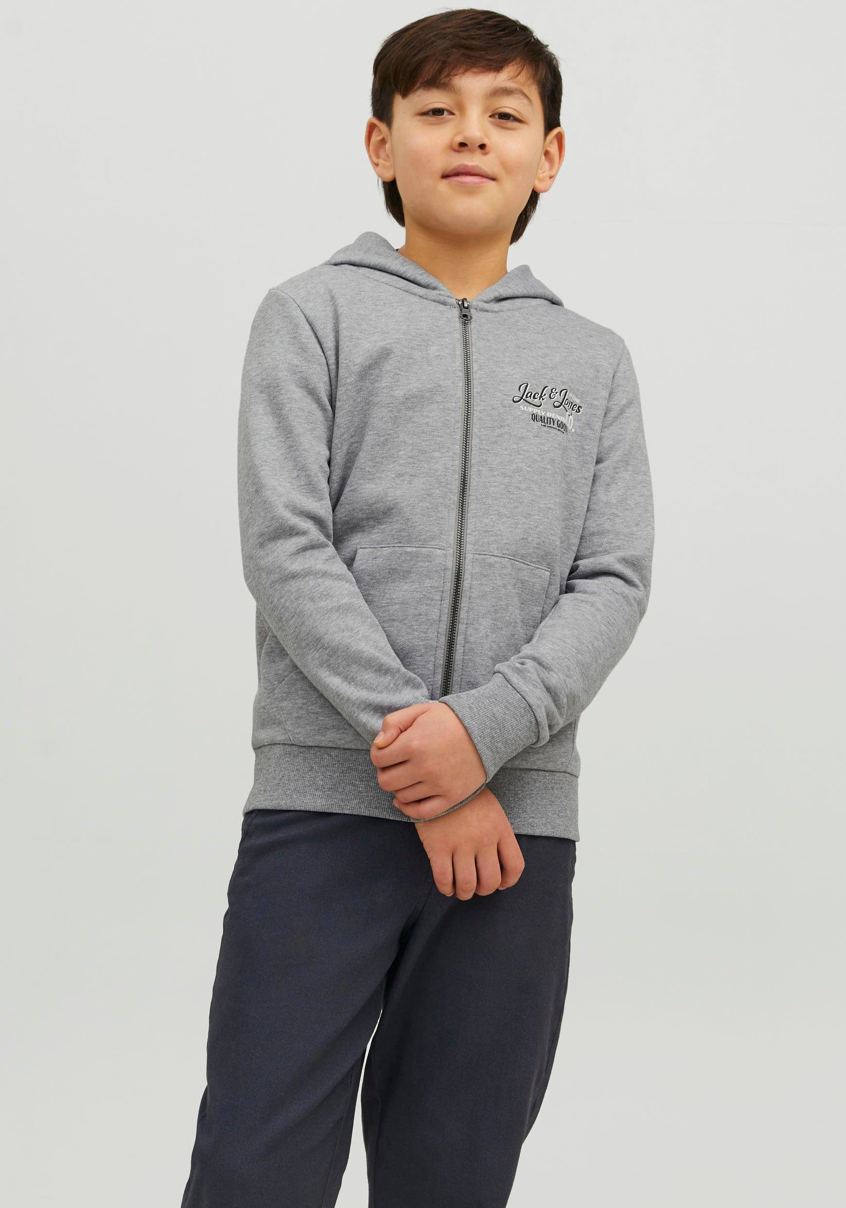 & Junior Kapuzensweatshirt HOOD JJANDY hellgrau T Jack SWEA Jones ZIP