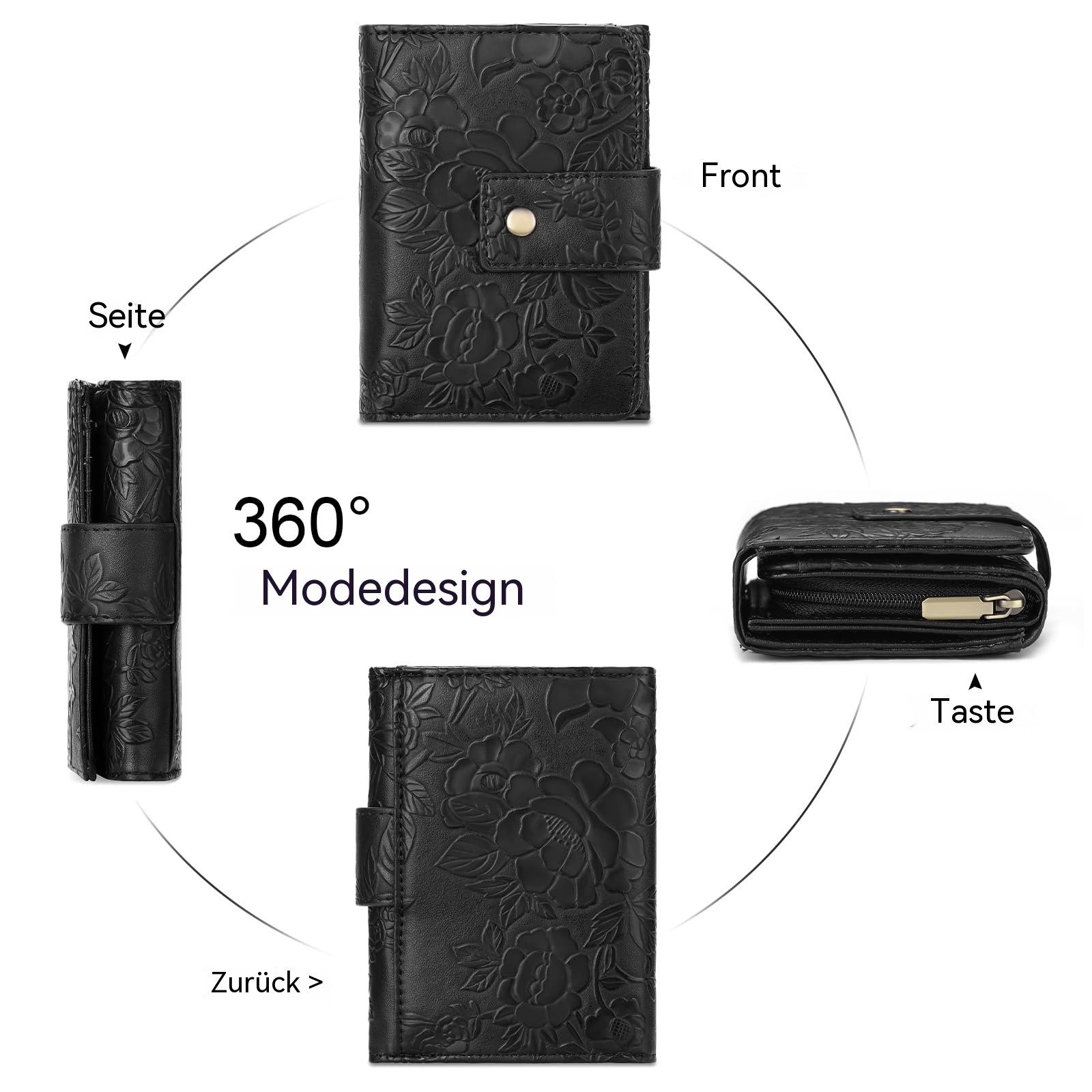 Zaewry Geldbörse Geldbörse Klein Leder Mini Geldbeutel Damen RFID Portmonee, Kleine Damengeldbörse mit zweifach faltbarer Klappe,Reißverschluss – Bild 5 von 5