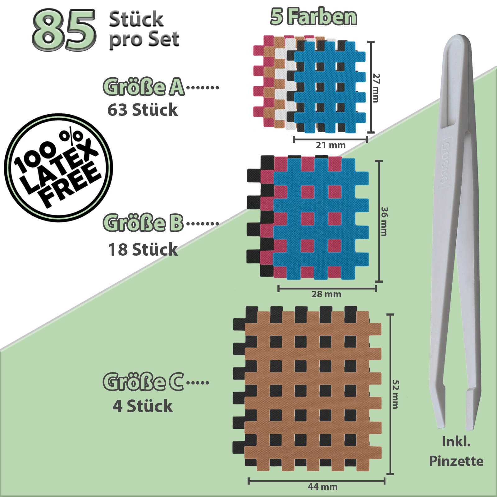 ALPIDEX Kinesiologie-Tape Gittertape Cross Tape Gitterpflaster verschiedene Größen und Mengen (85-St)