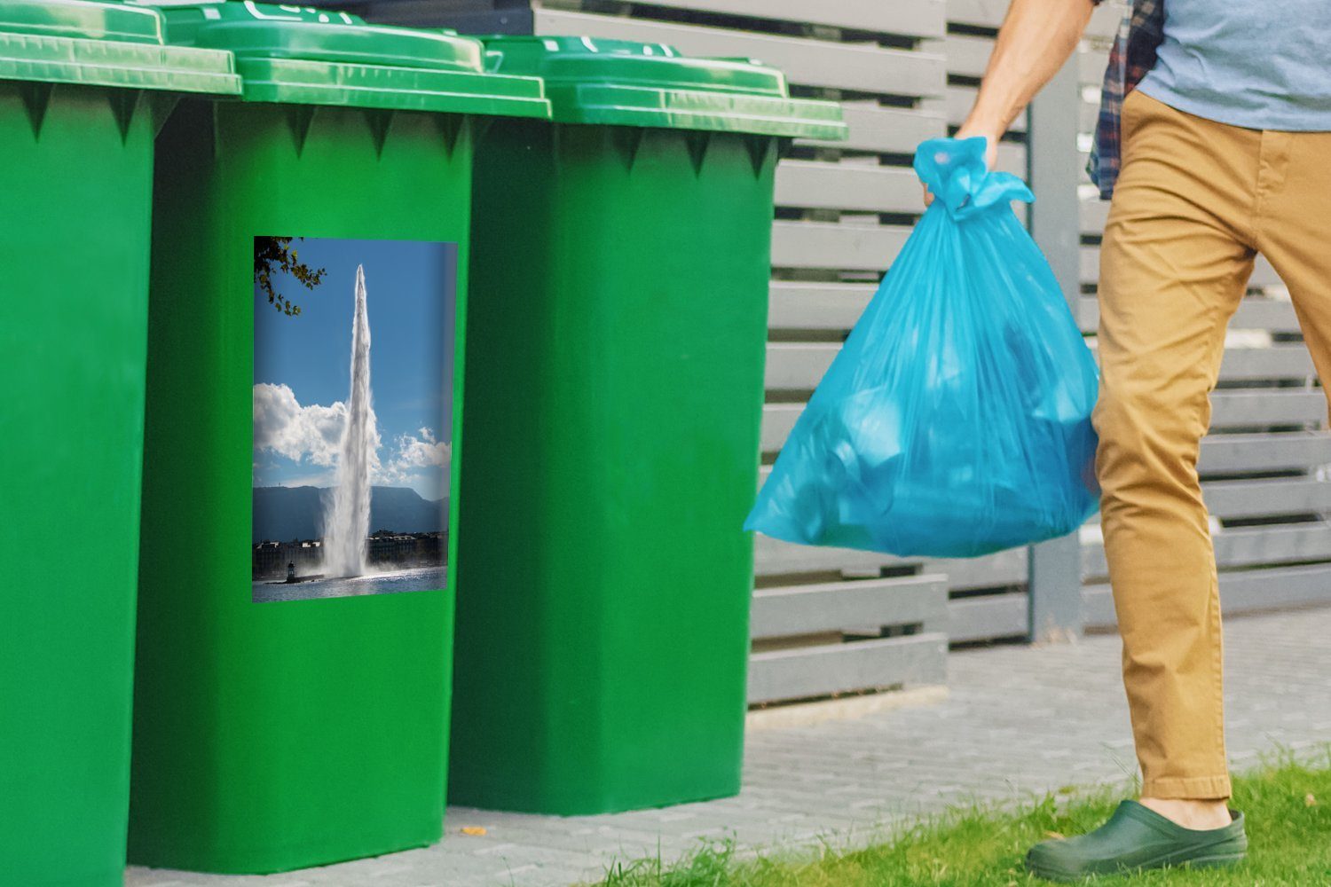 Abfalbehälter im Mülleimer-aufkleber, der Container, Fontäne Nähe Die St), Mülltonne, Genfersee (1 Sticker, Wandsticker aus MuchoWow