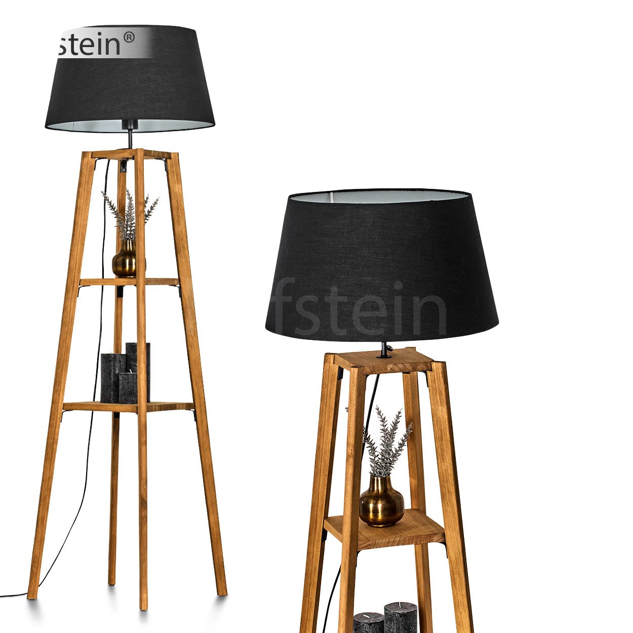 Stehlampe Stehlampe aus Holz/Stoff in Natur/Schwarz/Weiß