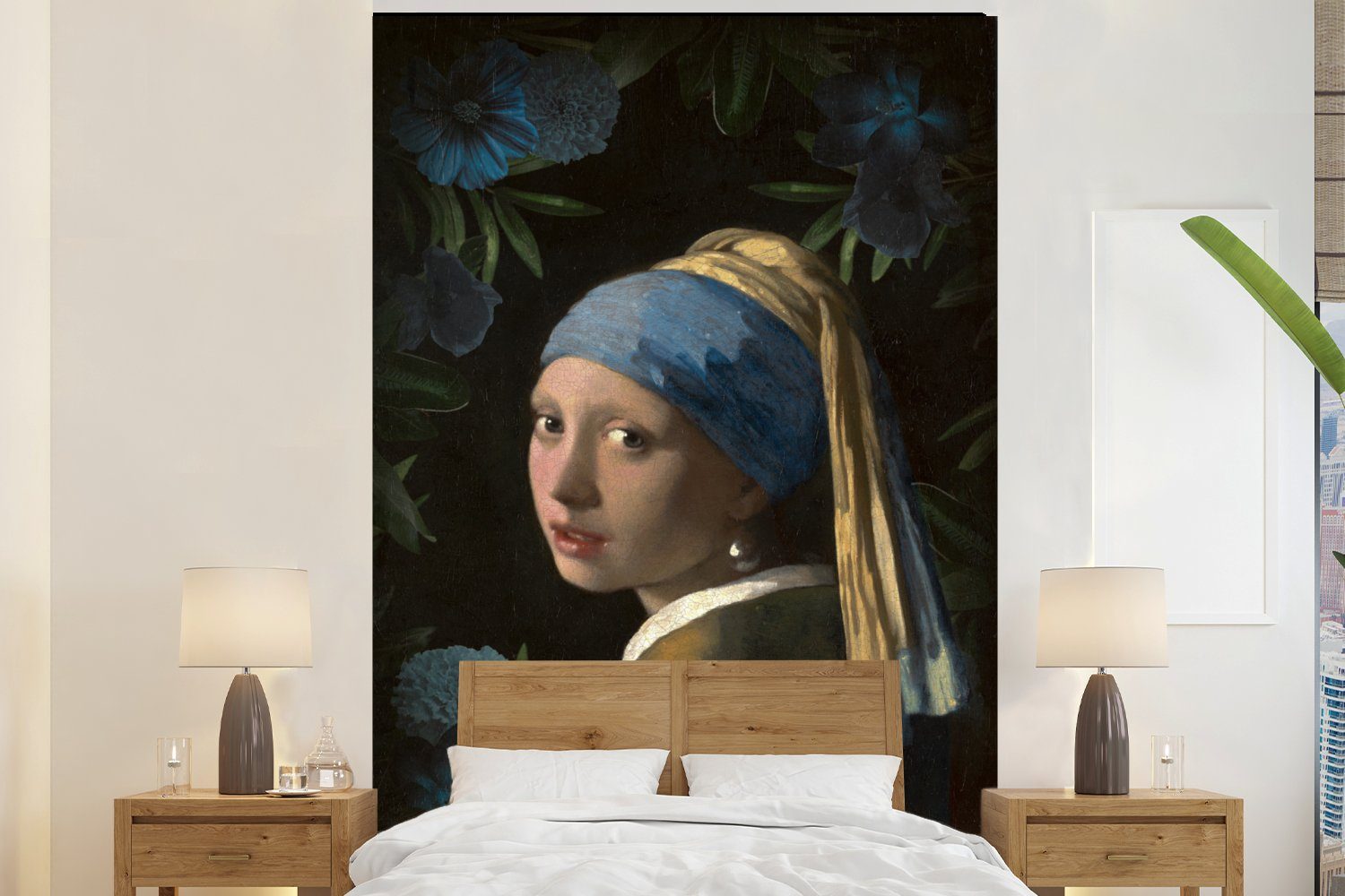 MuchoWow Fototapete Das Mädchen mit Vermeer - Wohnzimmer, (3 Johannes Perlenohrring St), Vinyl bedruckt, Blumen, - für Wandtapete Matt, Montagefertig dem Tapete