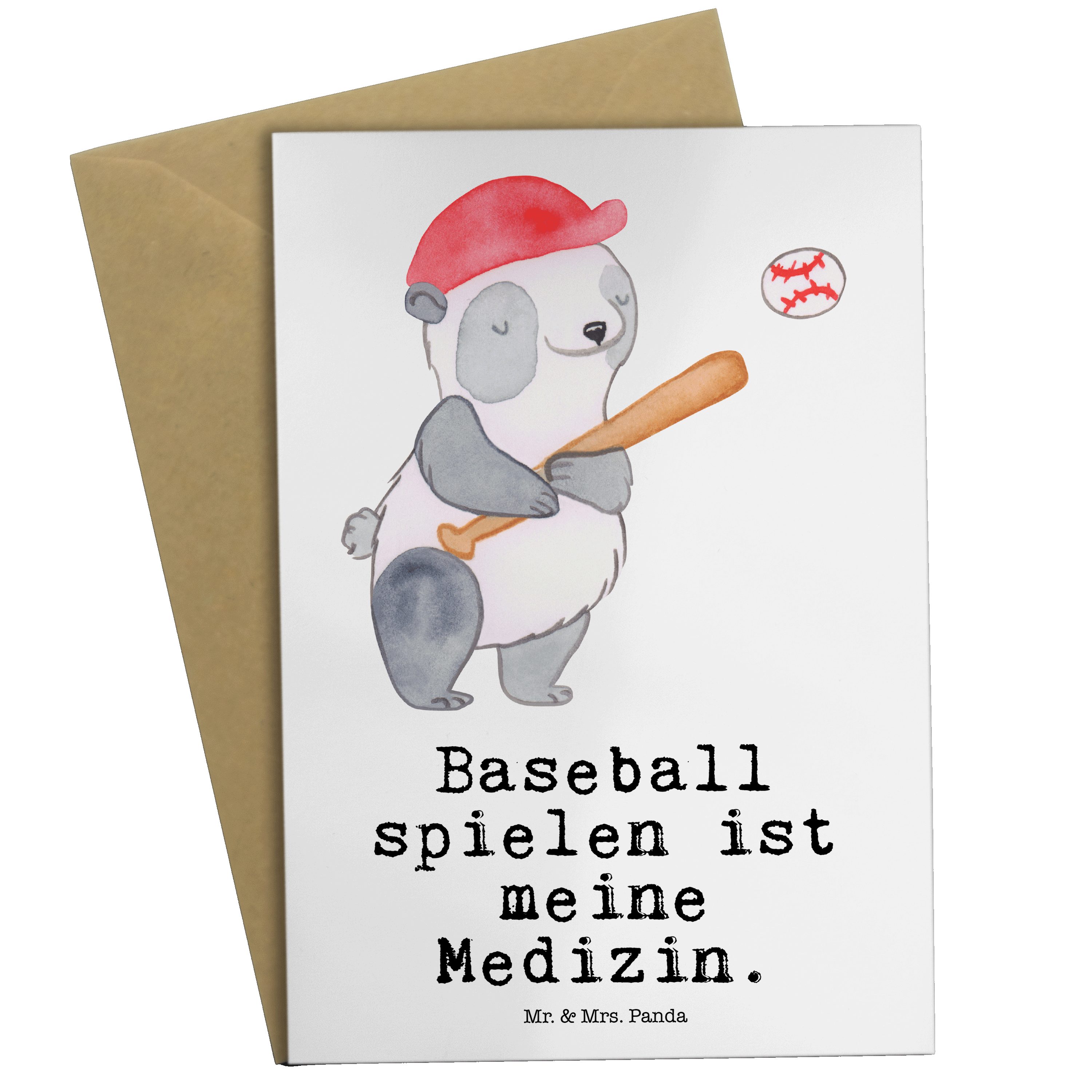 Mr. & Mrs. Panda Grußkarte Panda Baseball spielen Medizin - Weiß - Geschenk, Glückwunschkarte, K