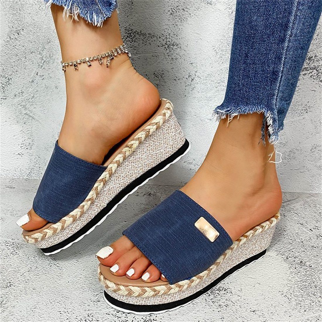 DÖRÖY Sommer-Sandalen mit Absätzen für Frauen, Retro-Strandpantoffeln  Sandale