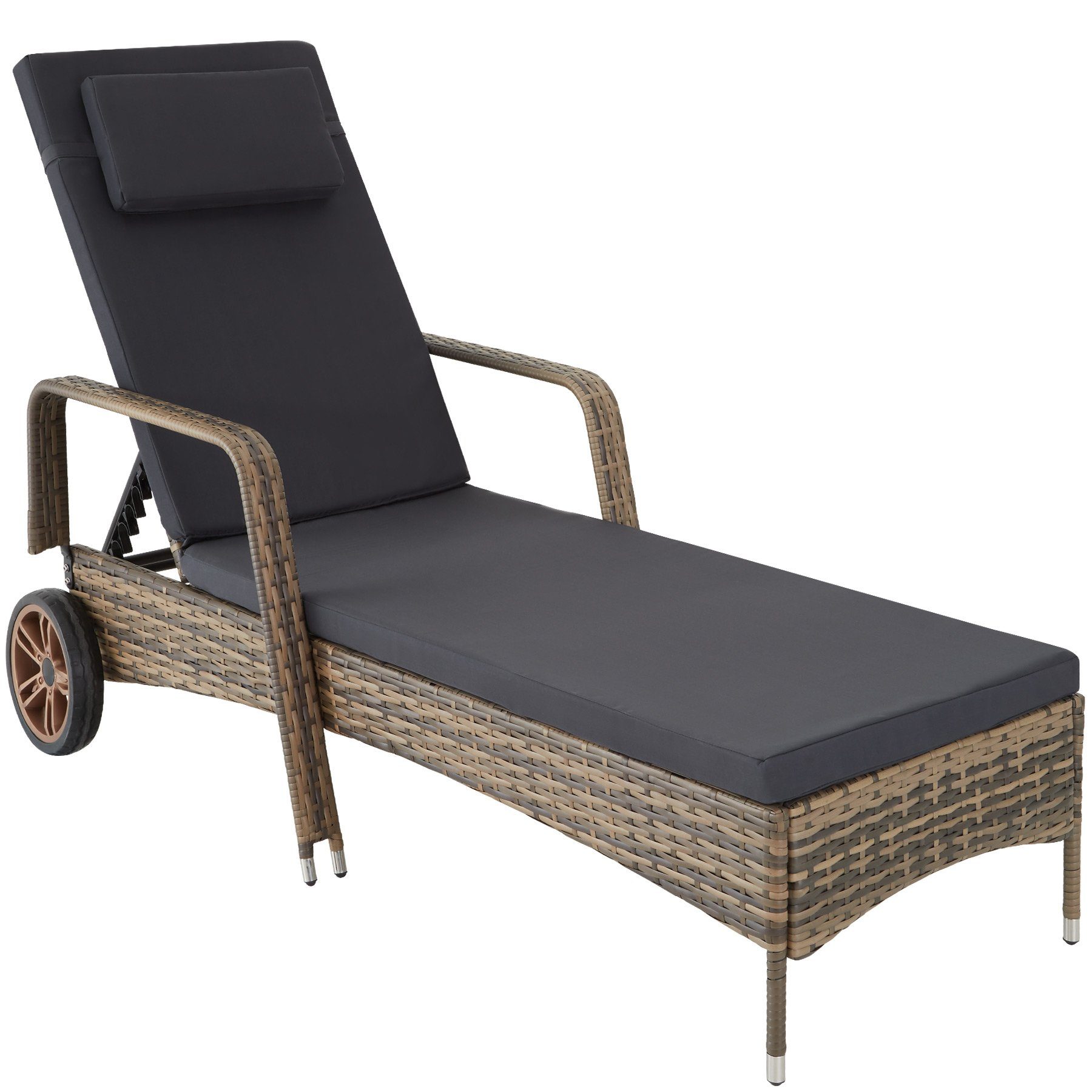 Gartenliege Rattan Sonneninsel mit Aluminiumgestell, 196 x 68 x 65 - 105 cm