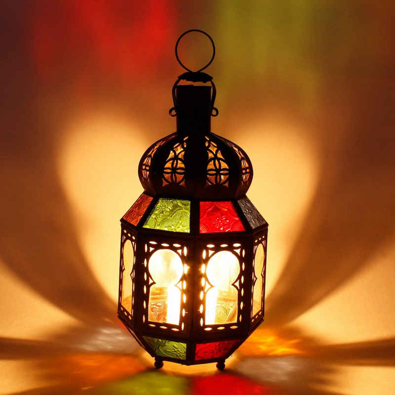 Casa Moro Windlicht Orientalisches Windlicht marokkanische Laterne Tamani H 28 Ø 12 cm aus Metall & Glas, hängend o. stehend für Balkon Garten Terrasse schöne Dekoration, Kunsthandwerk aus Marrakesch, L13002