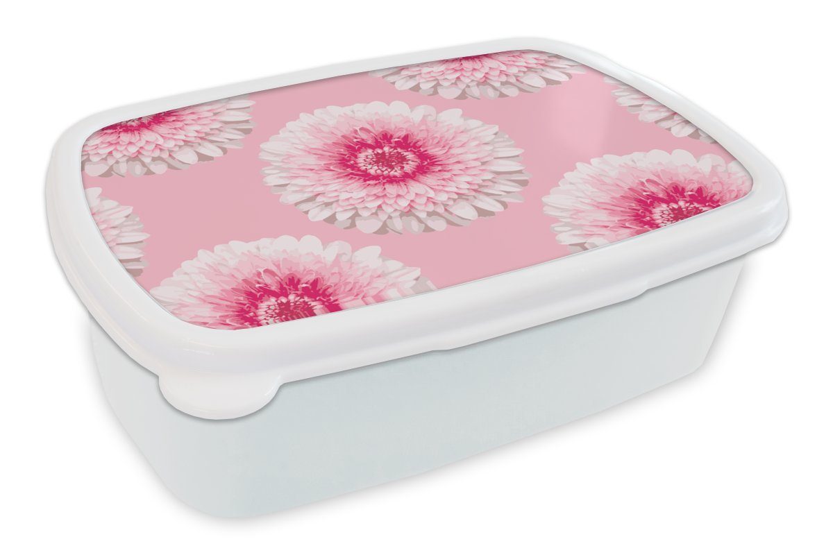 MuchoWow Lunchbox Mädchen - Brotdose, Erwachsene, (2-tlg), und für Blume Kinder - - für weiß Rosa Mädchen Kinder, Kinder Brotbox Jungs Kunststoff, Mädchen - - Muster und 