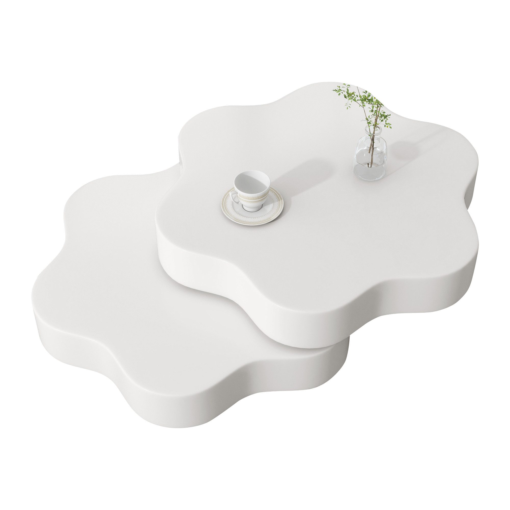 MODFU Couchtisch mit blumenförmiger MDF-Tischplatte (Sofatisch, Beistelltisch, Wohnzimmertisch, 1-St., Doppelschichtiger), Obere Tischplatte 360° frei drehbar