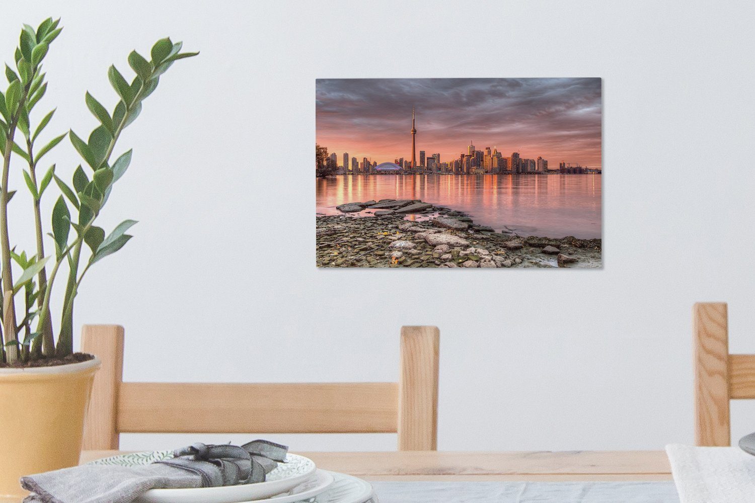 OneMillionCanvasses® Leinwandbild (1 cm Wandbild bei von Wanddeko, in Aufhängefertig, Toronto St), Nordamerika, Leinwandbilder, 30x20 Stadtsilhouette Die Sonnenuntergang