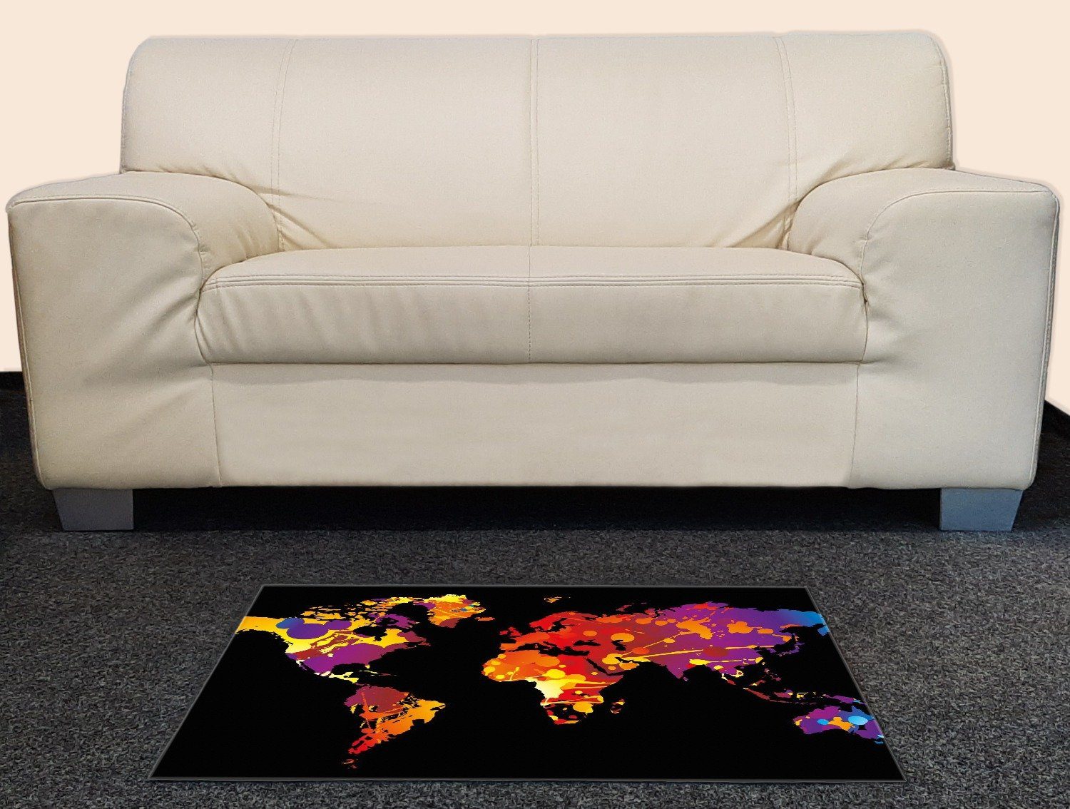 Wallario Teppich Weltkarte aus bunten Farbspritzern, rechteckig, rutschfest