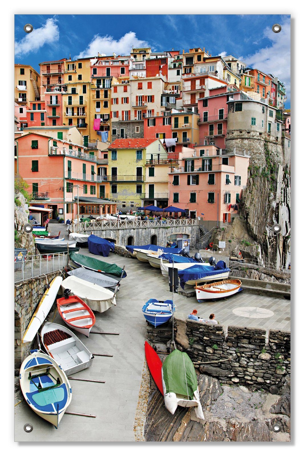 Sonnenschutz Bunter Hafen in Italien, Wallario, blickdicht, mit Saugnäpfen, wiederablösbar und wiederverwendbar