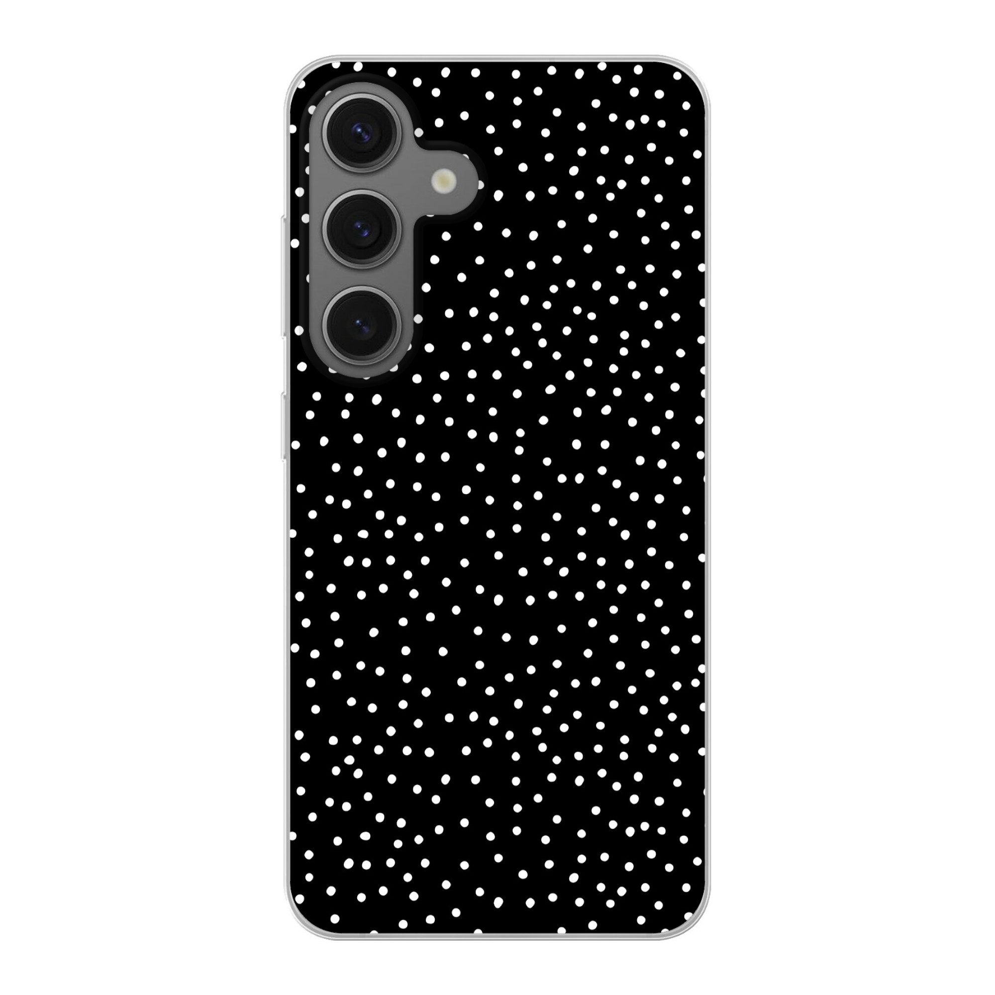 MuchoWow Handyhülle für Samsung Galaxy S25 Polka dots - Schwarz - Weiß, Phone Case, Silikon, Schutzhülle Dünn
