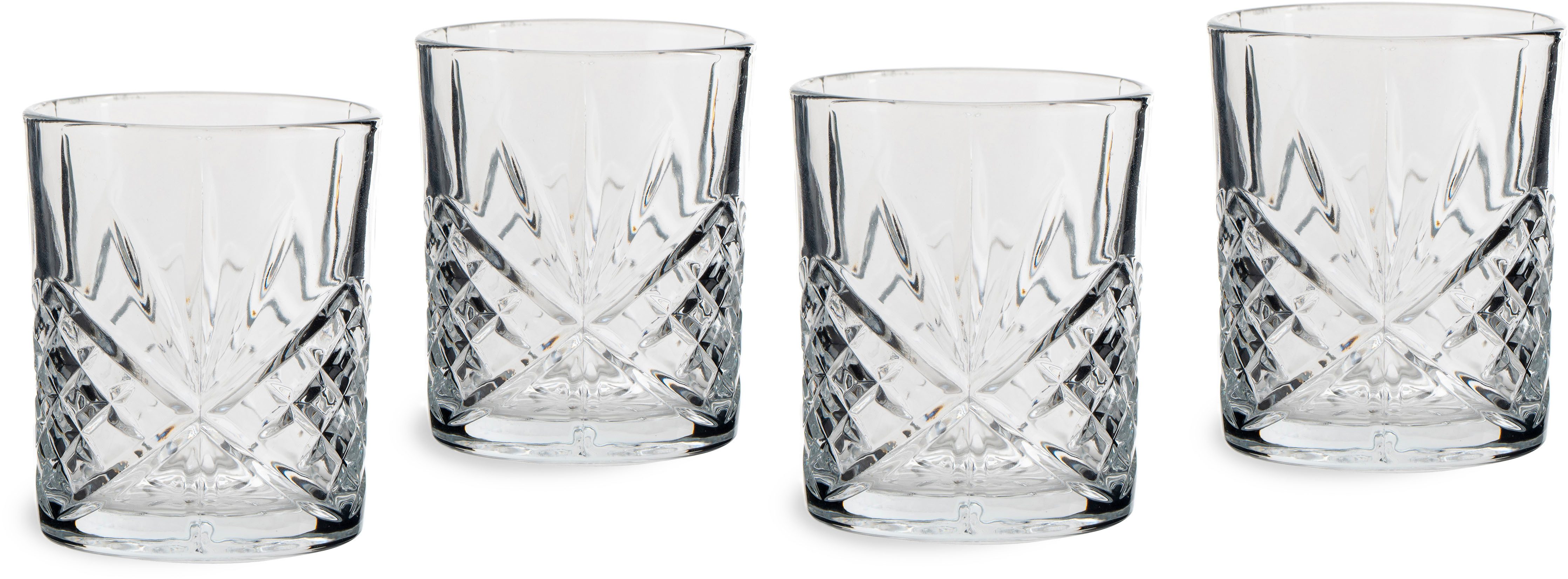 ECHTWERK Whiskyglas Tumbler Set ca. 330ml, Glas, mit Schliffoptik und Reliefstruktur