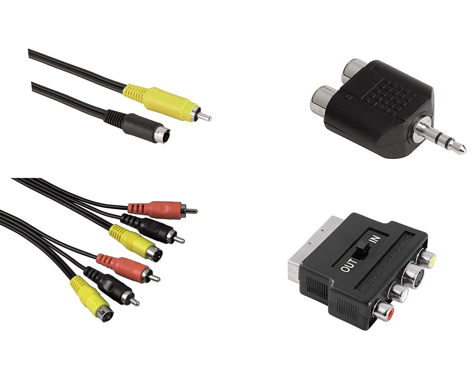 Hama Kabel-Set 5m S-Video 2x Cinch-Kabel Scart Audio-Kabel, Scart,S-Video,Cinch,3,5-mm-Klinke, (500 cm), Komplett-Set Anschluss-Kabel Scart-Adapter Klinken-Adapter, Universal