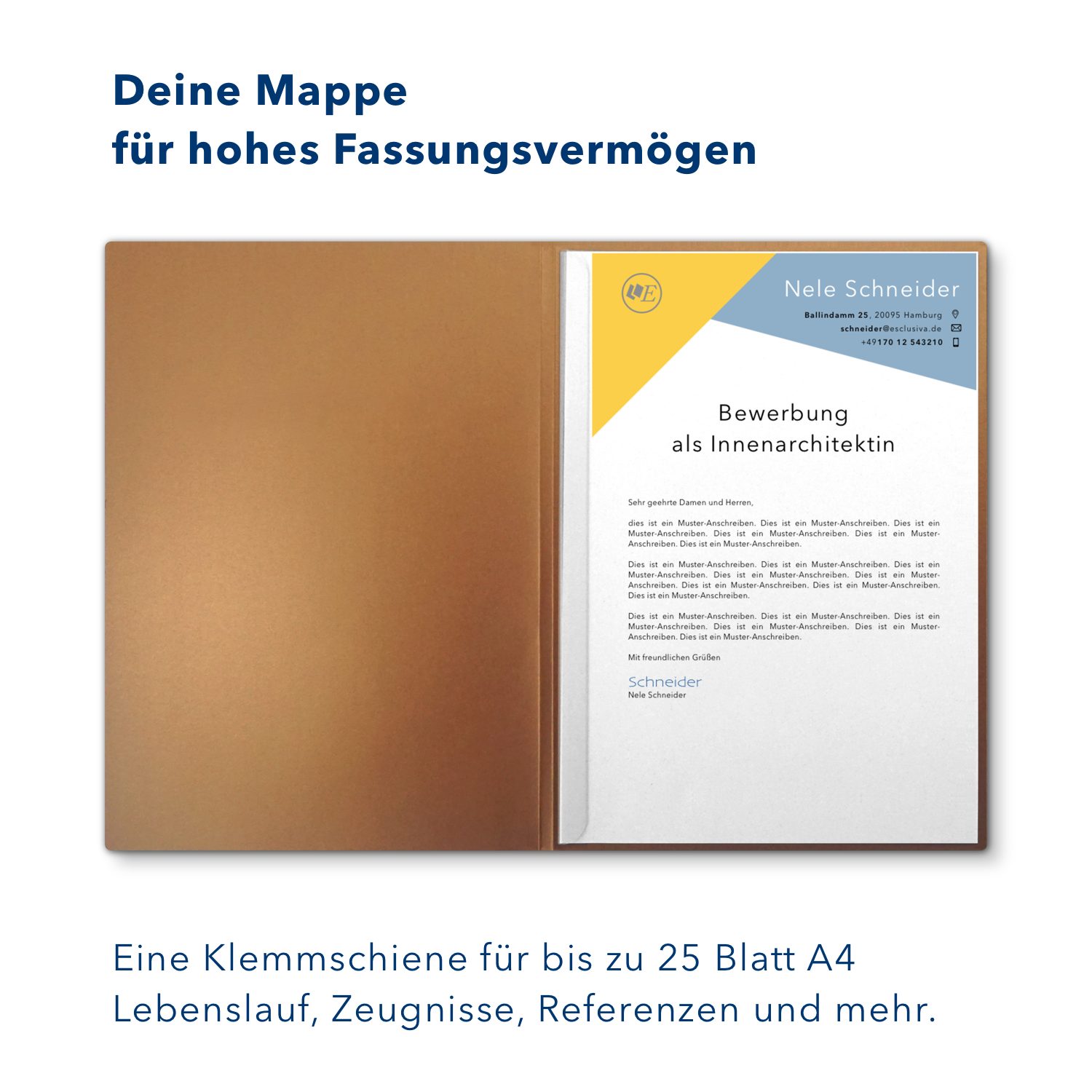 STRATAG Bewerbungsmappe Esclusiva® Classic Metallic - 5 Stück 1-teilig mit 1 Klemmschiene (Set, 5-St., Premium-Qualität mit hochwertiger Prägung Bewerbung), direkt vom Hersteller STRATAG - handgefertigt in Deutschland