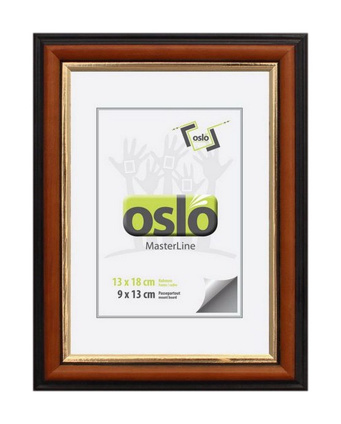 Oslo MasterLine Einzelrahmen Bilderrahmen Holz massiv FSC Echtglasscheibe Drehspannfedern, Format 13x18 Rahmenfarbe braun-gold stabiler Aufsteller