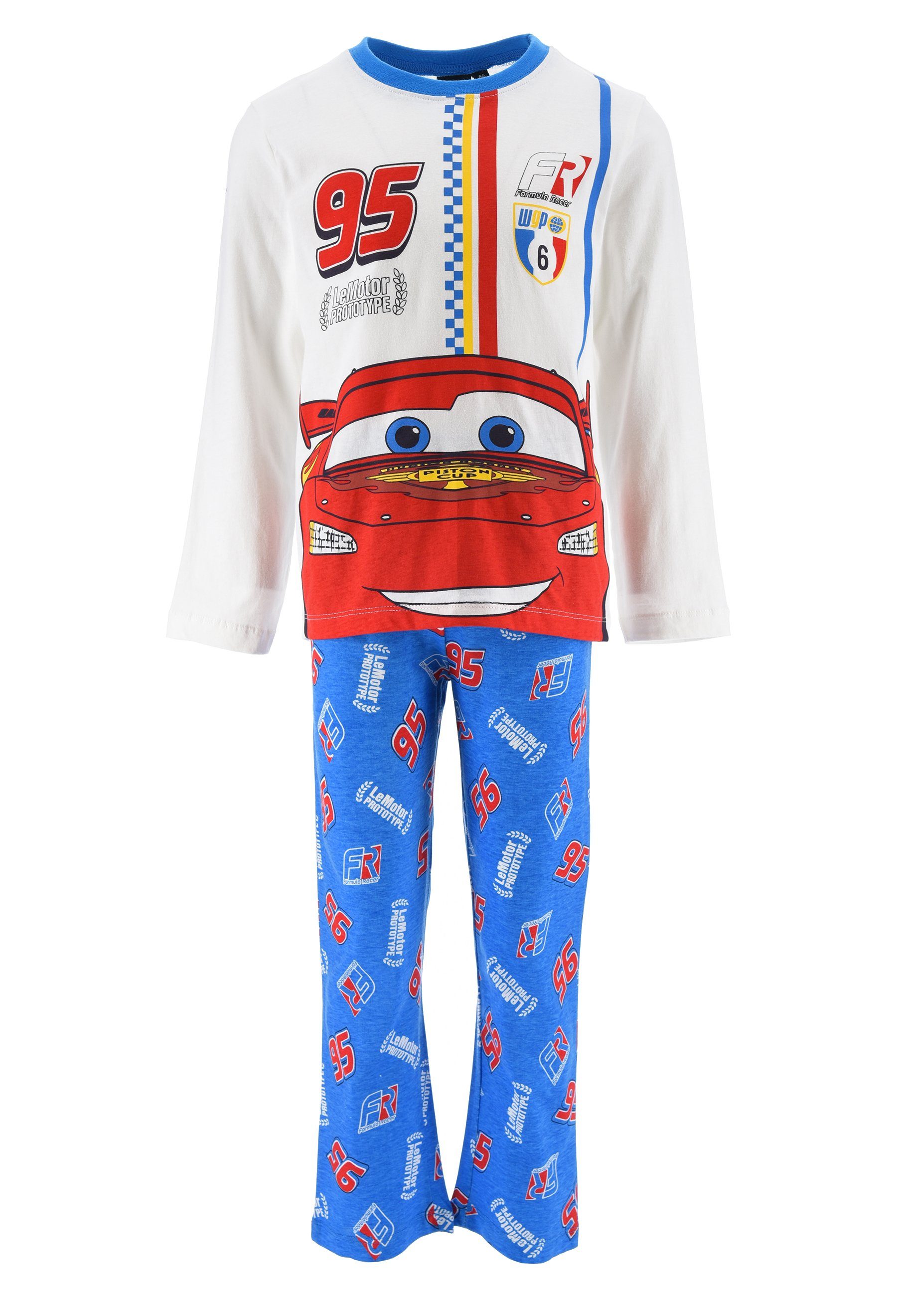 Jungen Schlafanzug Weiß Cars + Pyjama tlg) Lightning Langarm-Shirt Disney McQueen Schlaf-Hose (2 Kinder Schlafanzug