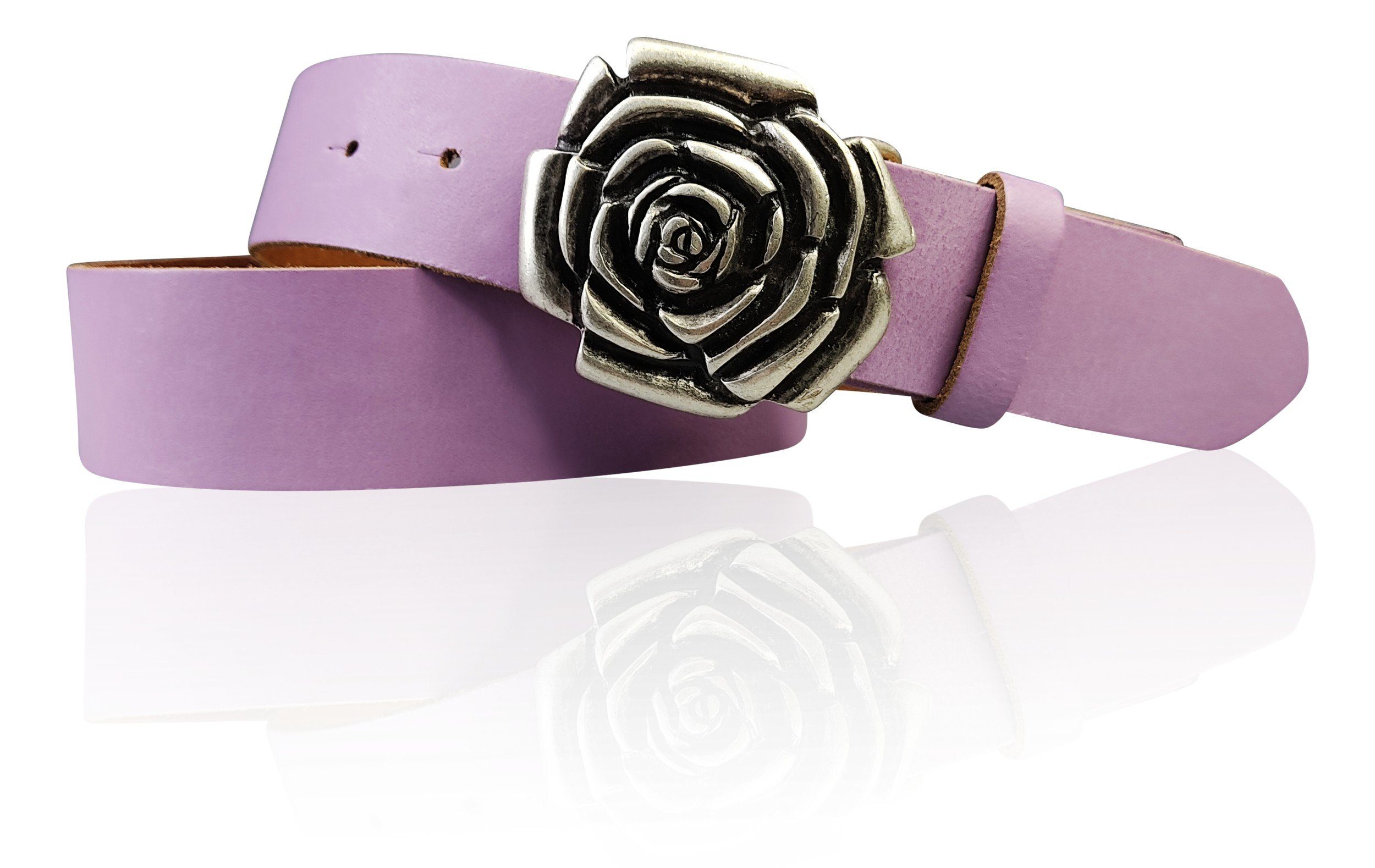 Ledergürtel cm mit Rosenblüte FRONHOFER Gürtelschnalle, 4 Damengürtel Koppelgürtel 18090 silber, Lavendel